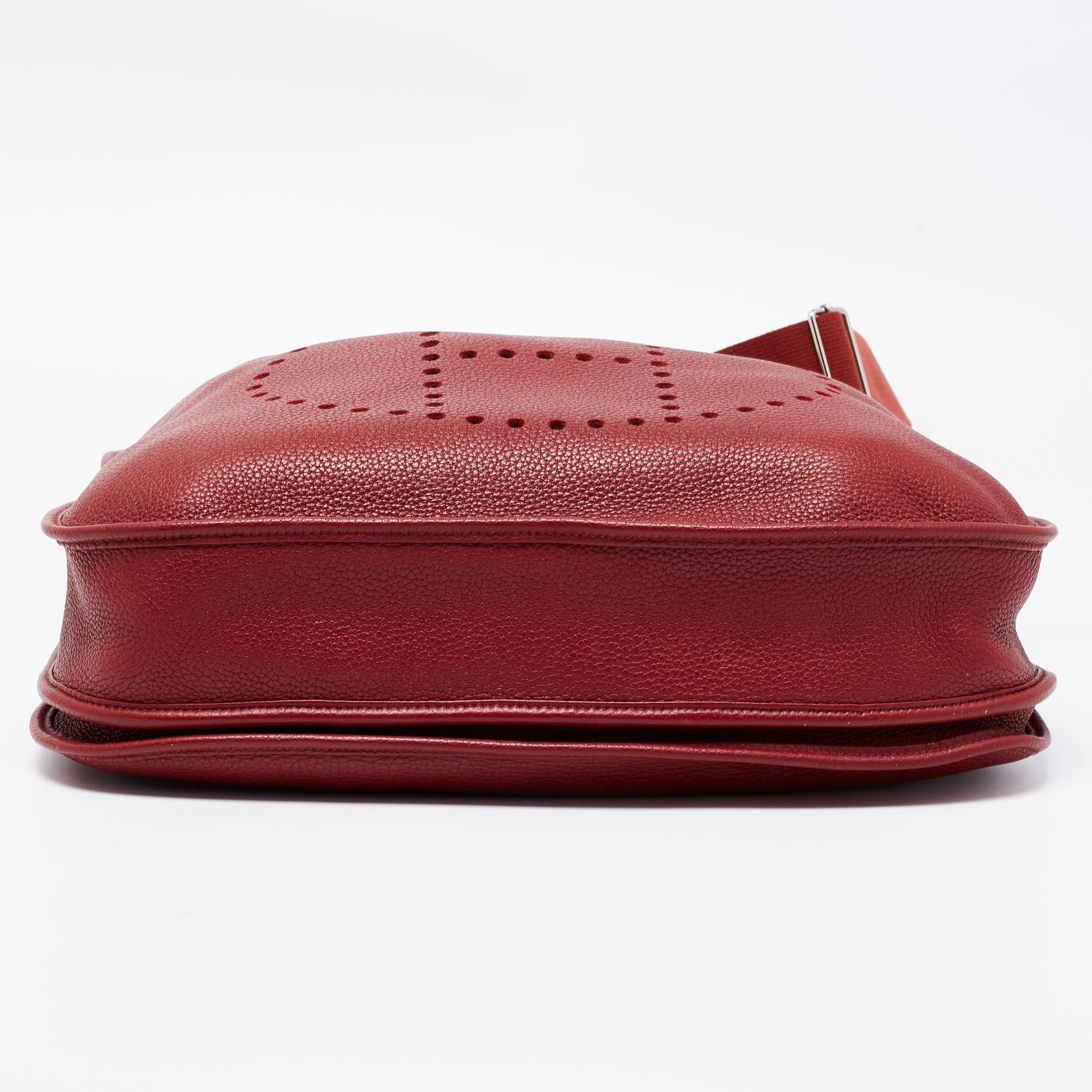 Women's Hermes Rouge Garance Togo Leather Evelyne III TGM Bag
