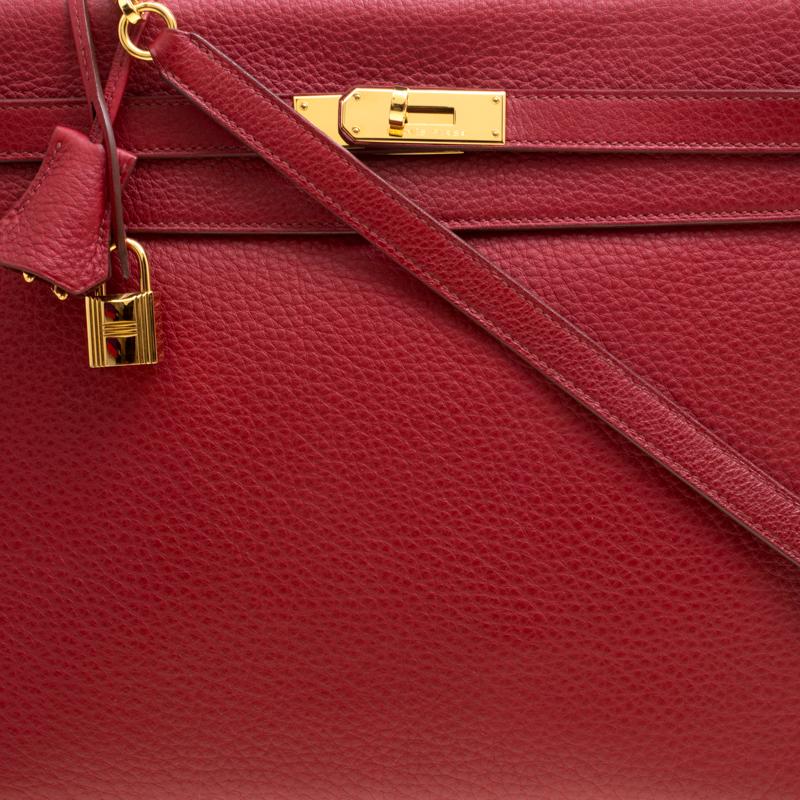 Women's Hermes Rouge Garance Togo Leather Gold Hardware Kelly Retourne 35 Bag