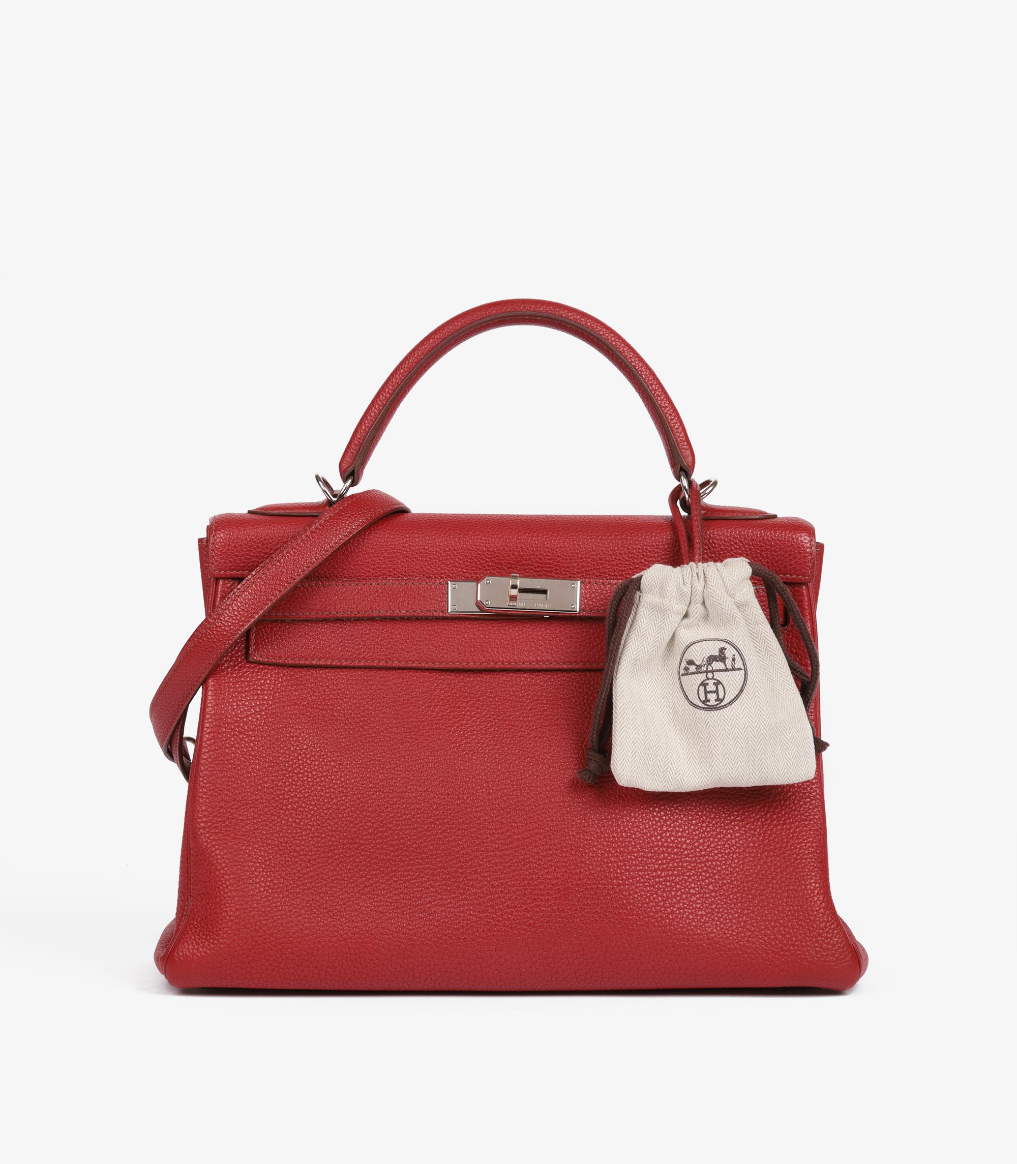 Hermès Rouge Garance Togo Piel Kelly 32cm Retourne en venta 5
