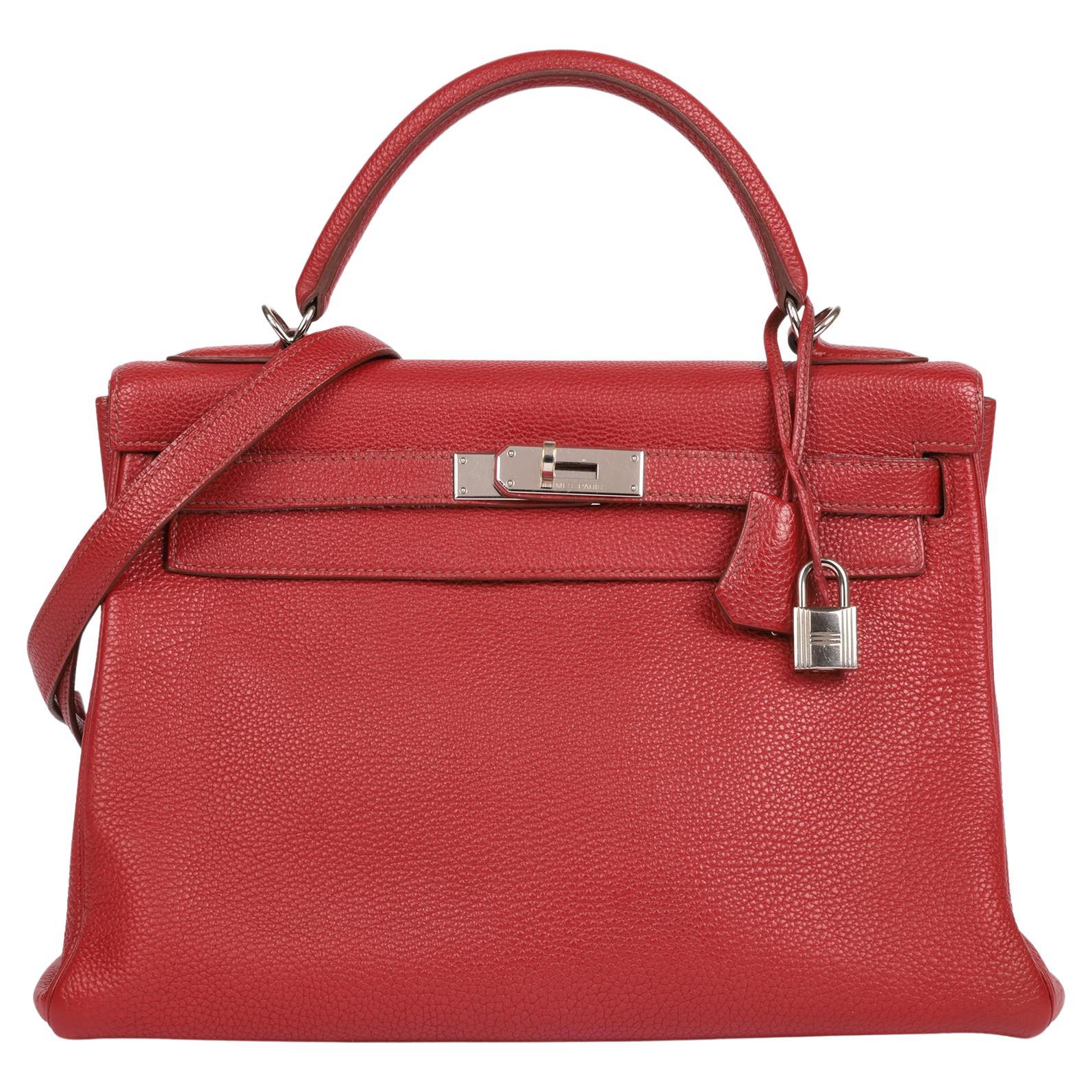 Hermès Rouge Garance Togo Piel Kelly 32cm Retourne en venta