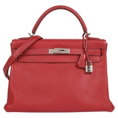Hermès Rouge Garance Togo Leather Kelly 32cm Retourne