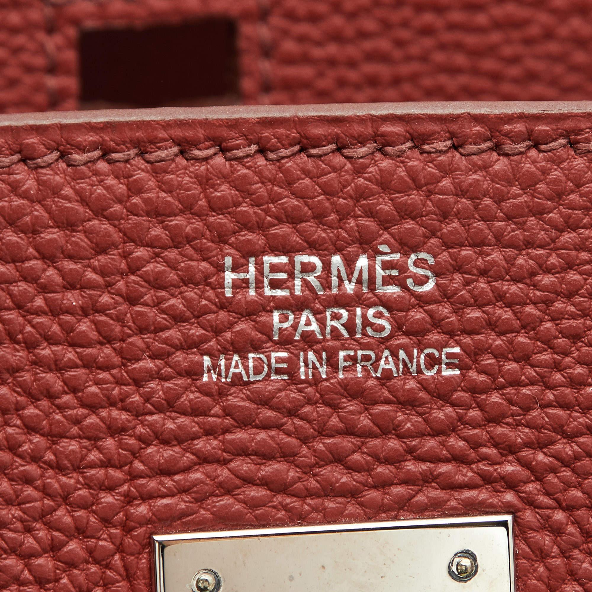 Hermes Rouge Garance Togo Leather Palladium Finish Birkin 35 Bag 4