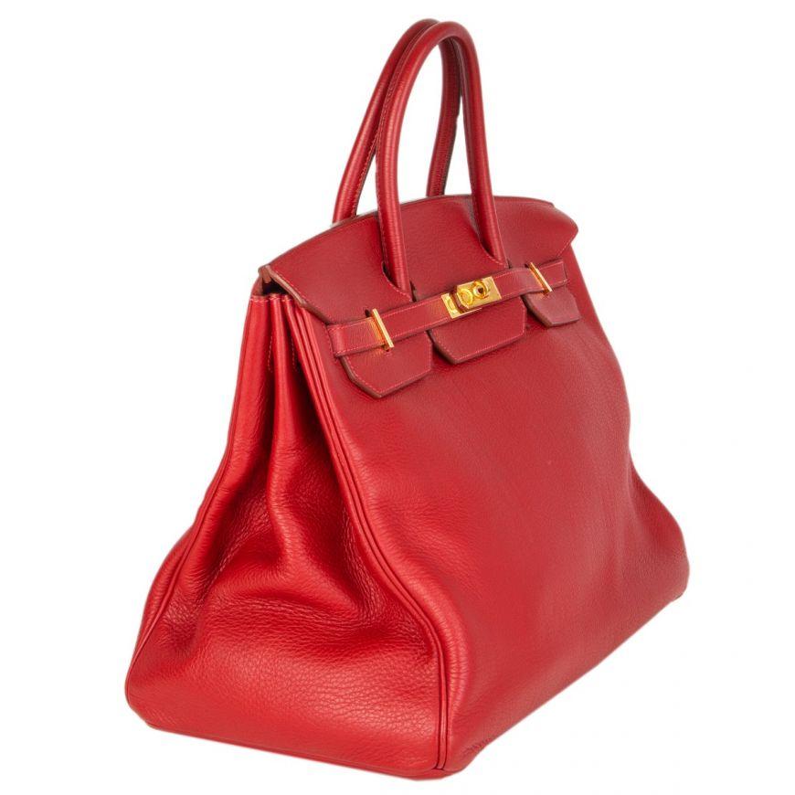 Red HERMES Rouge Garrance red Clemence leather BIRKIN 40 Tote Bag