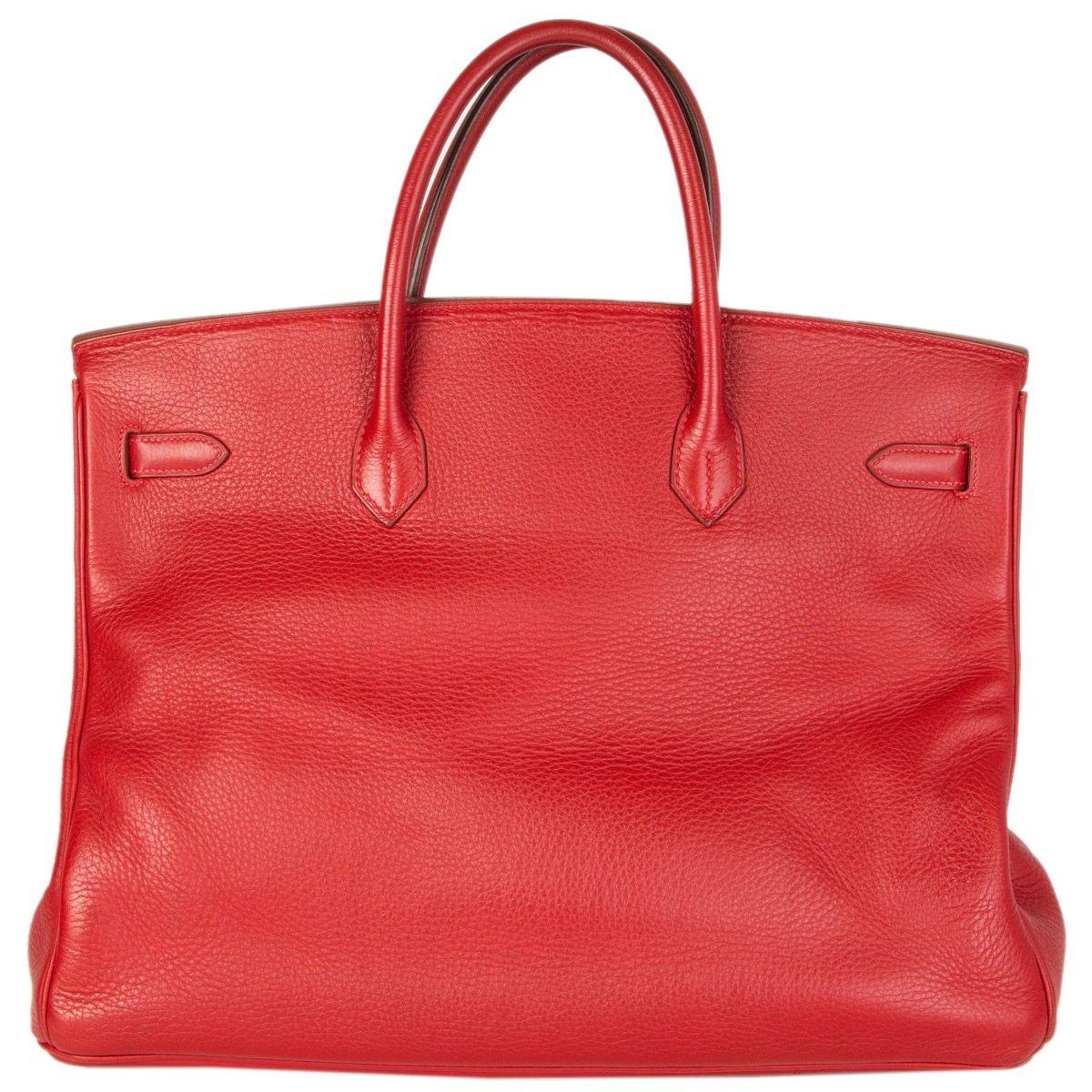 HERMES Rouge Garrance red Clemence leather BIRKIN 40 Tote Bag In Good Condition In Zürich, CH