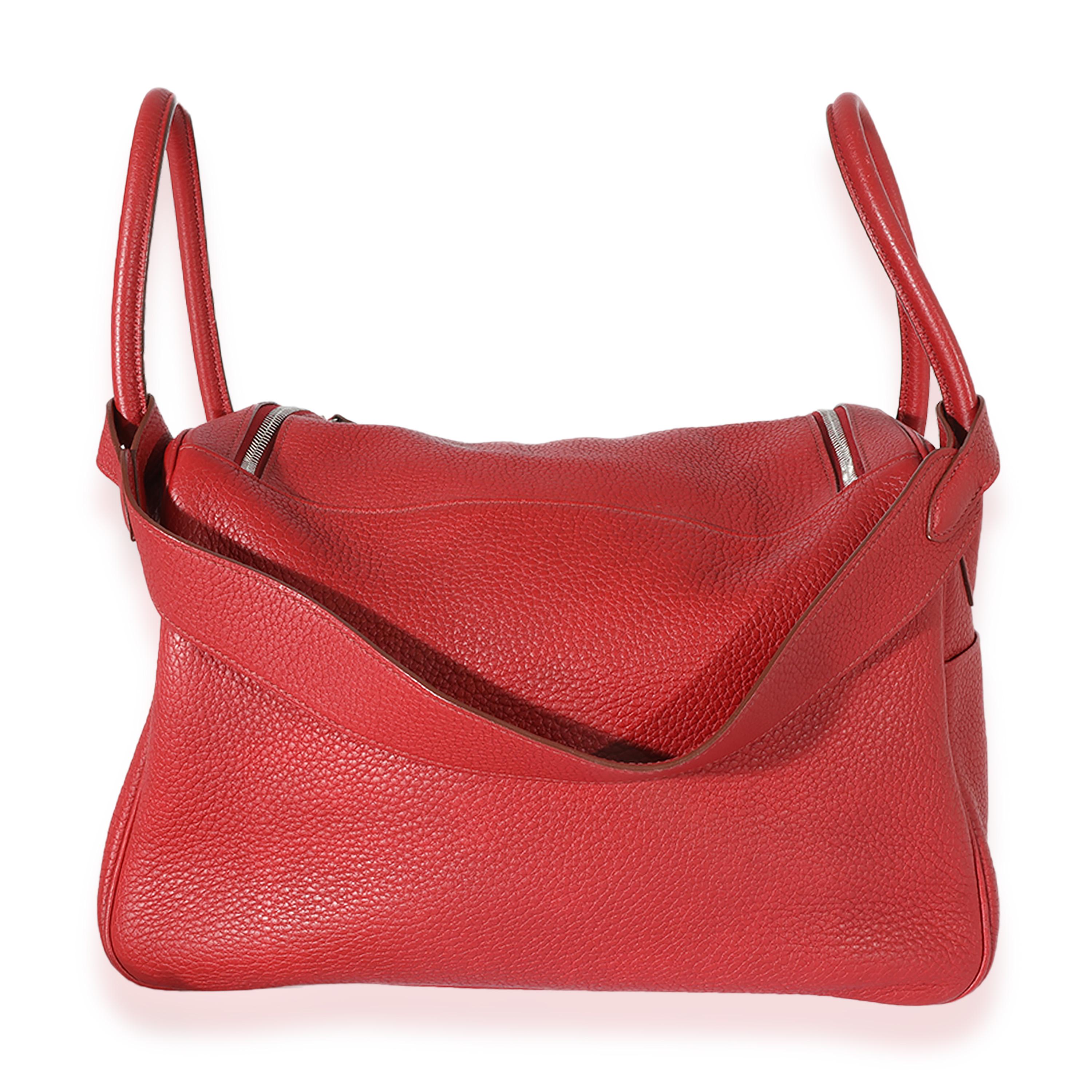 Hermès Rouge Grenat Clémence Leather Lindy 34 PHW For Sale 3
