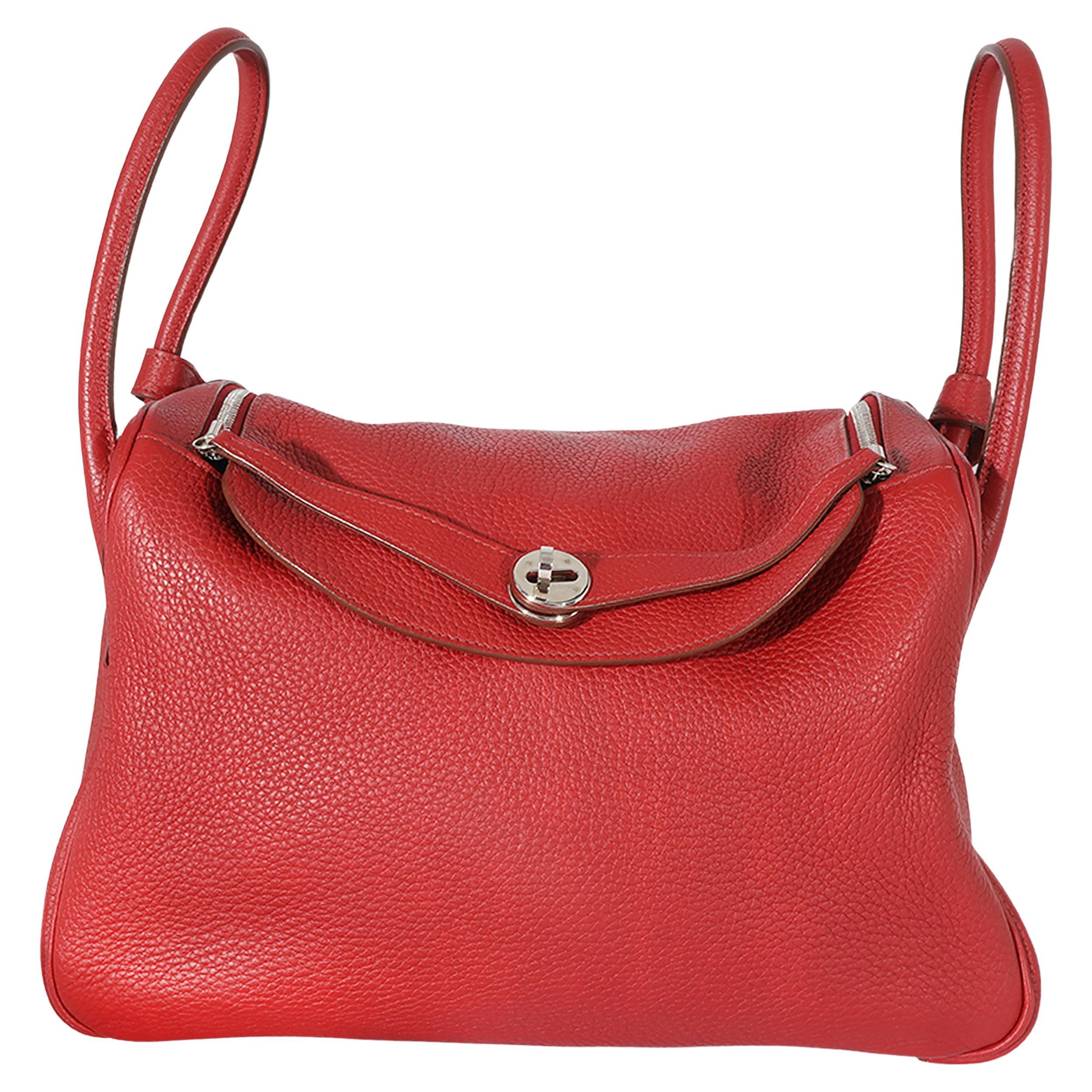 Hermès Rouge Grenat Clémence Leather Lindy 34 PHW For Sale