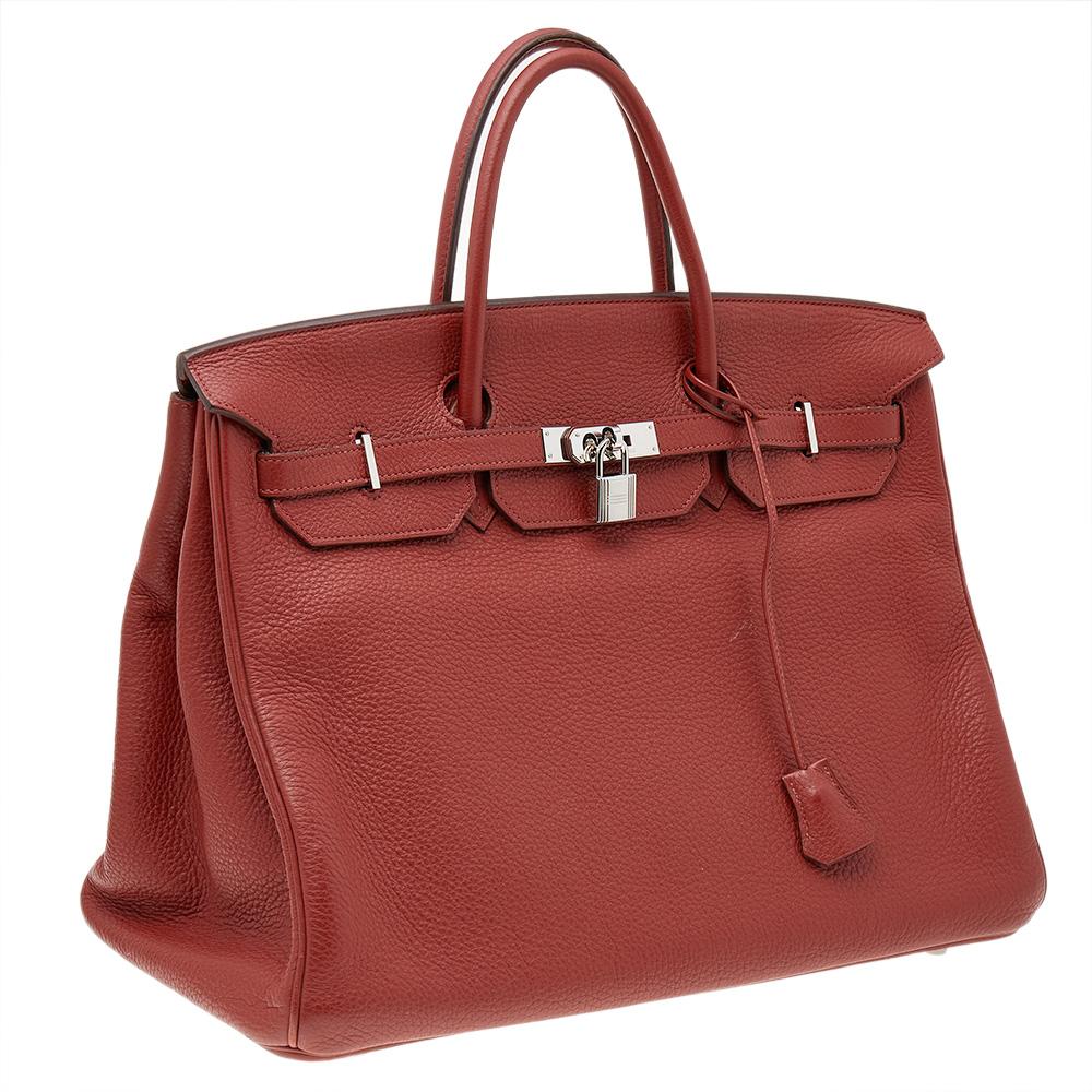 Hermes Rouge Grenat Clemence Leather Palladium Plated Birkin 40 Bag In Good Condition In Dubai, Al Qouz 2