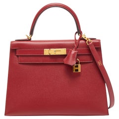 Hermes Rouge Grenat Epsom Leder Gold Finish Kelly Sellier 28 Tasche