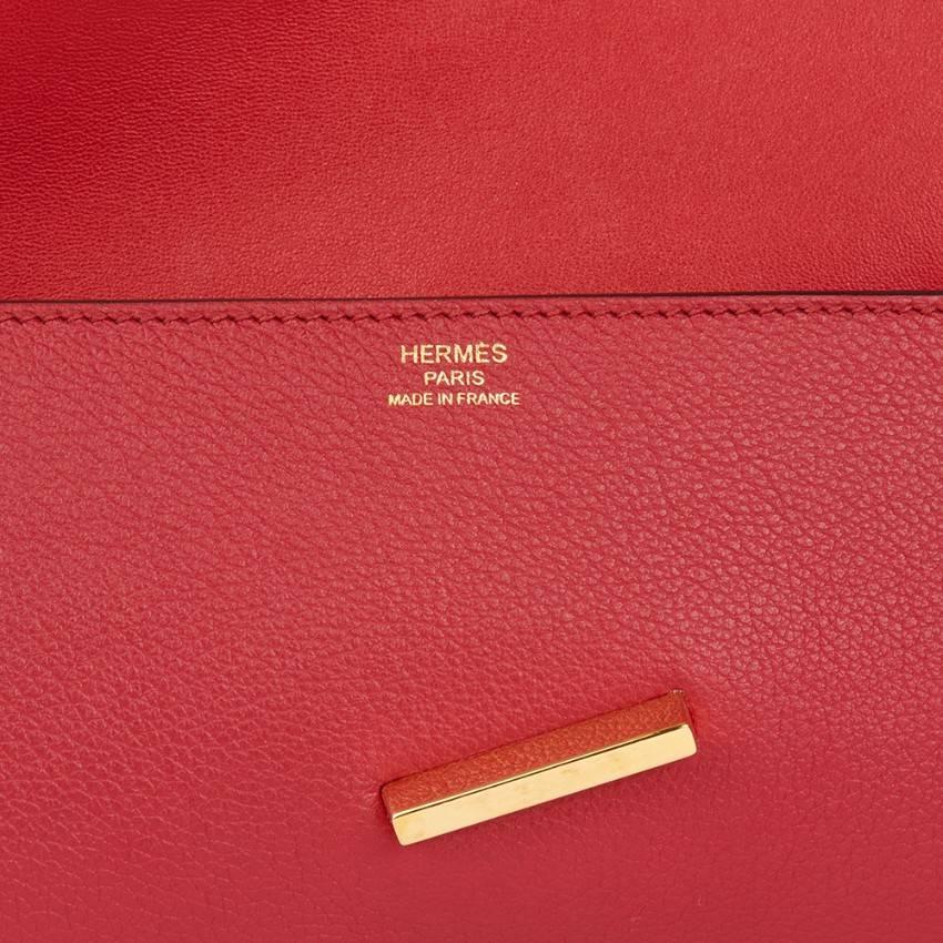 Red Hermes Rouge Grenat Evergrain Leather Egee Clutch For Sale