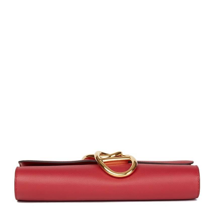 Women's Hermes Rouge Grenat Evergrain Leather Egee Clutch For Sale