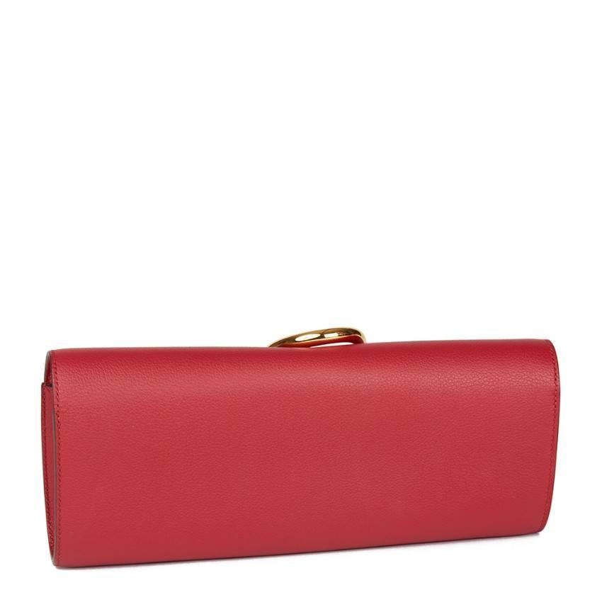 Hermes Rouge Grenat Evergrain Leather Egee Clutch For Sale 1