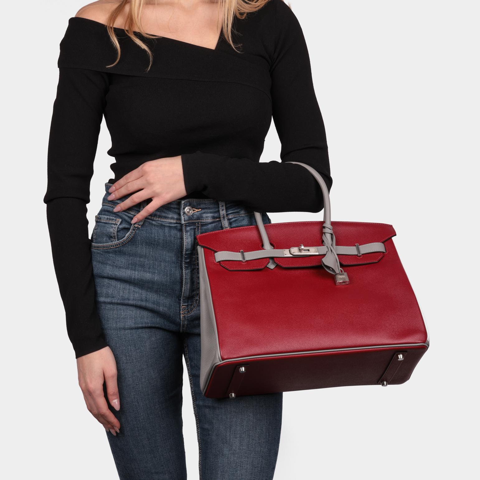 HERMÈS Piel de Epsom Rouge Grenat & Gris Mouette HSS Pedido especial Birkin 35cm en venta 6