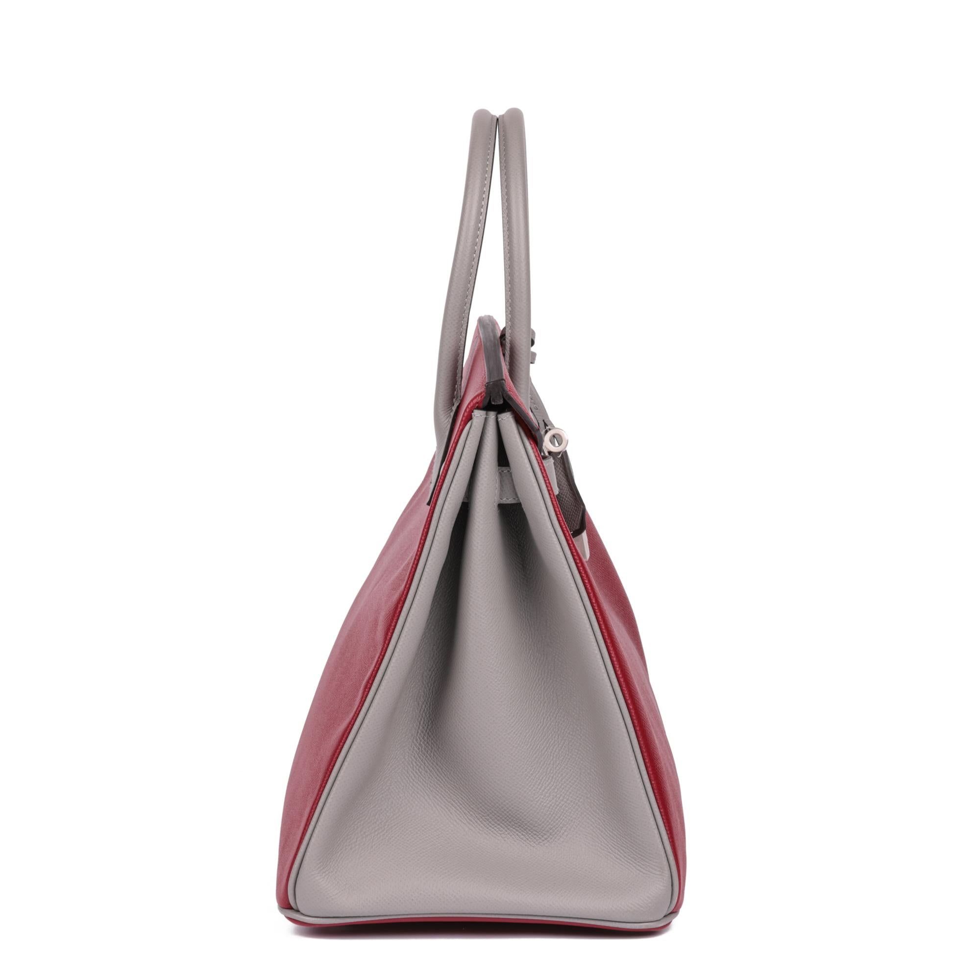 HERMÈS Piel de Epsom Rouge Grenat & Gris Mouette HSS Pedido especial Birkin 35cm Marrón en venta