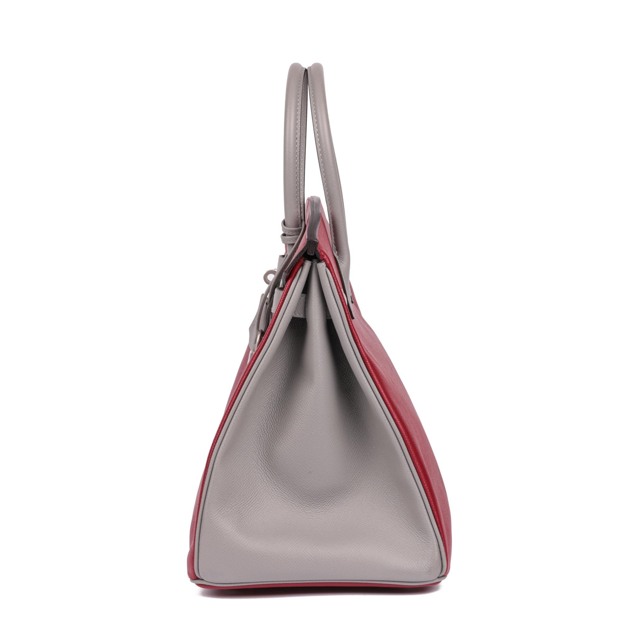 HERMÈS Piel de Epsom Rouge Grenat & Gris Mouette HSS Pedido especial Birkin 35cm en Excelente estado para la venta en Bishop's Stortford, Hertfordshire
