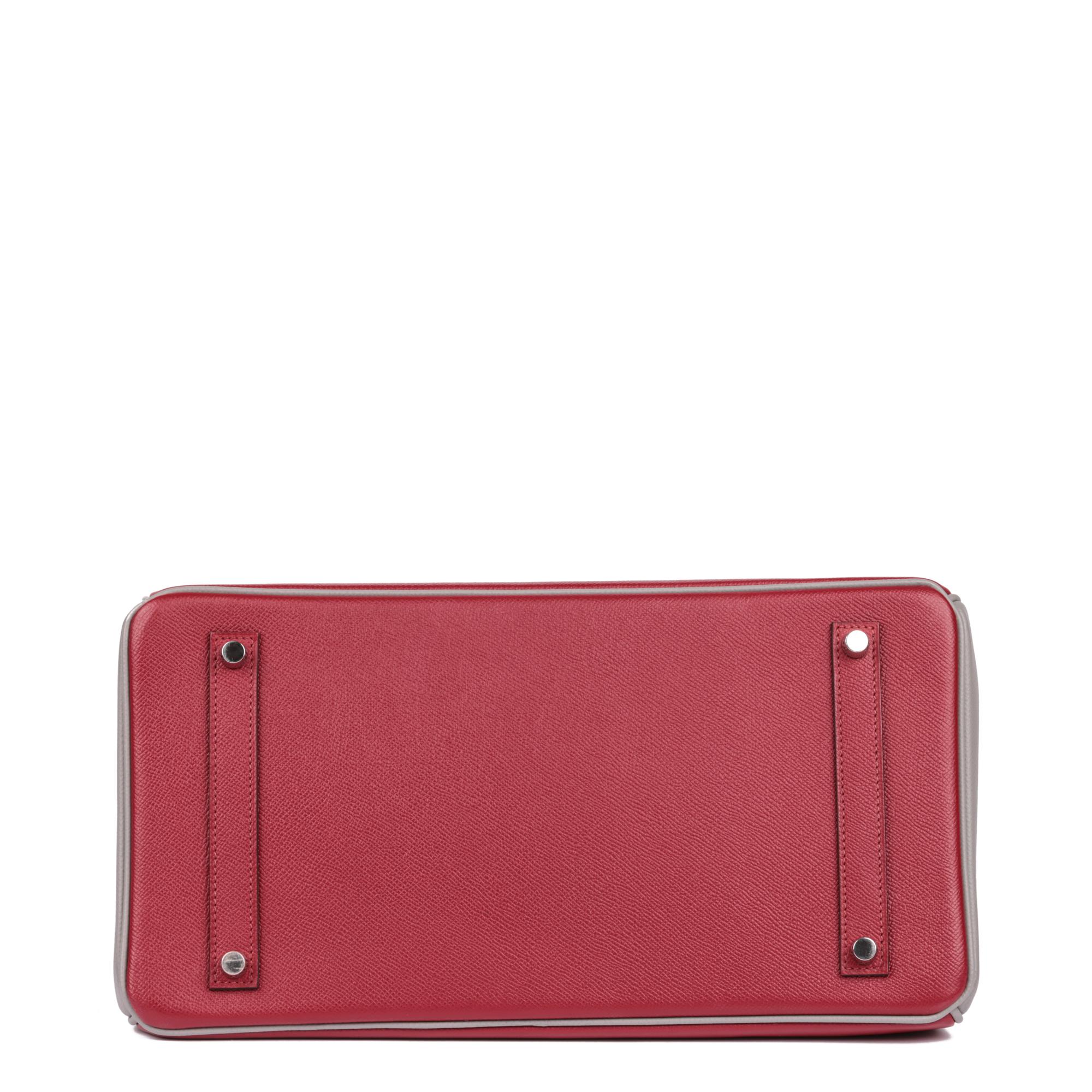 De las mujeres HERMÈS Piel de Epsom Rouge Grenat & Gris Mouette HSS Pedido especial Birkin 35cm en venta