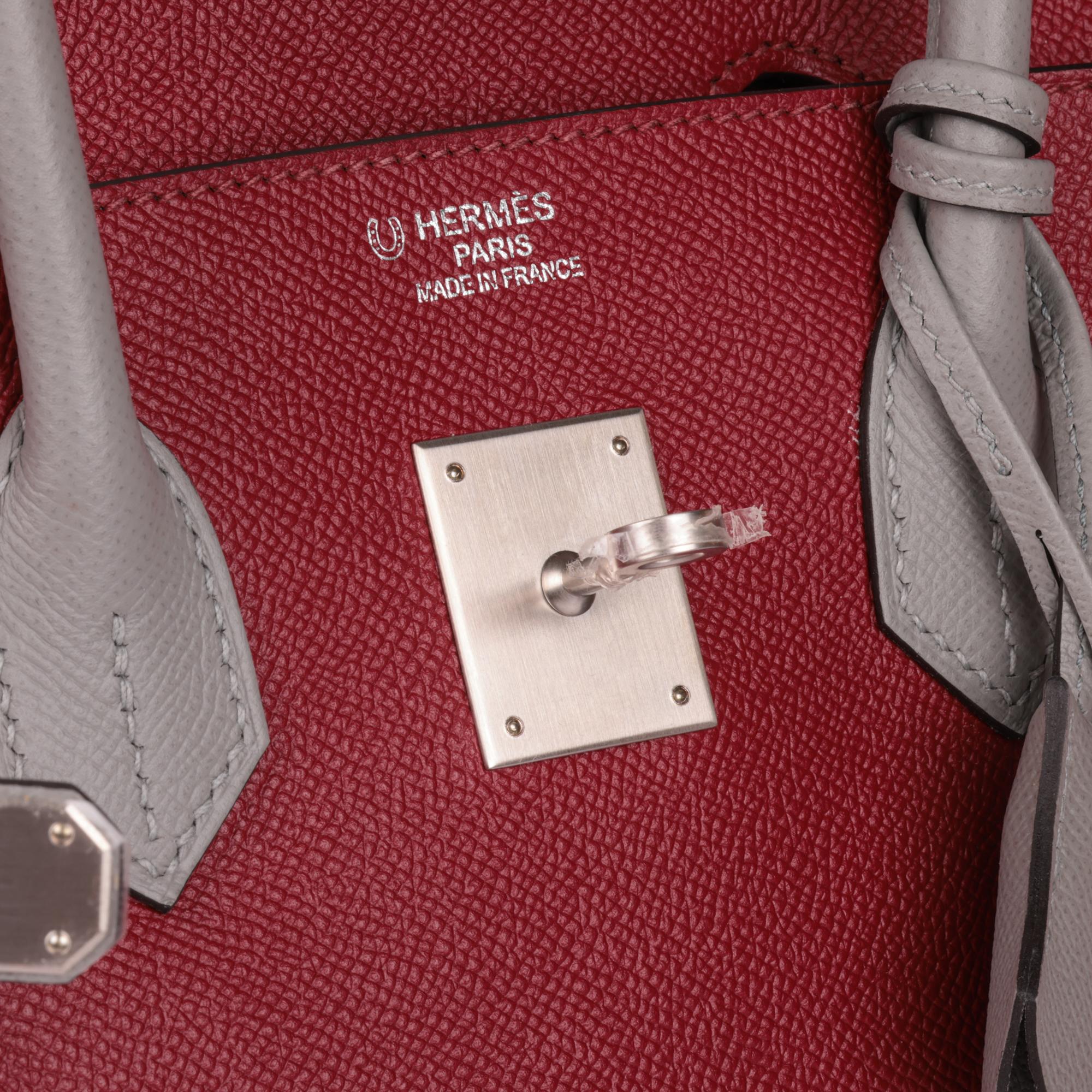 HERMÈS Rouge Grenat & Gris Mouette Epsom Leather HSS Special Order Birkin 35cm For Sale 1