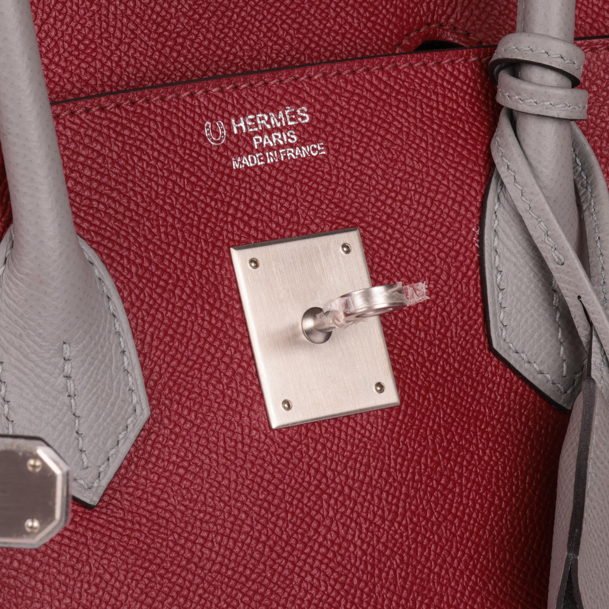 HERMÈS Piel de Epsom Rouge Grenat & Gris Mouette HSS Pedido especial Birkin 35cm en venta 3