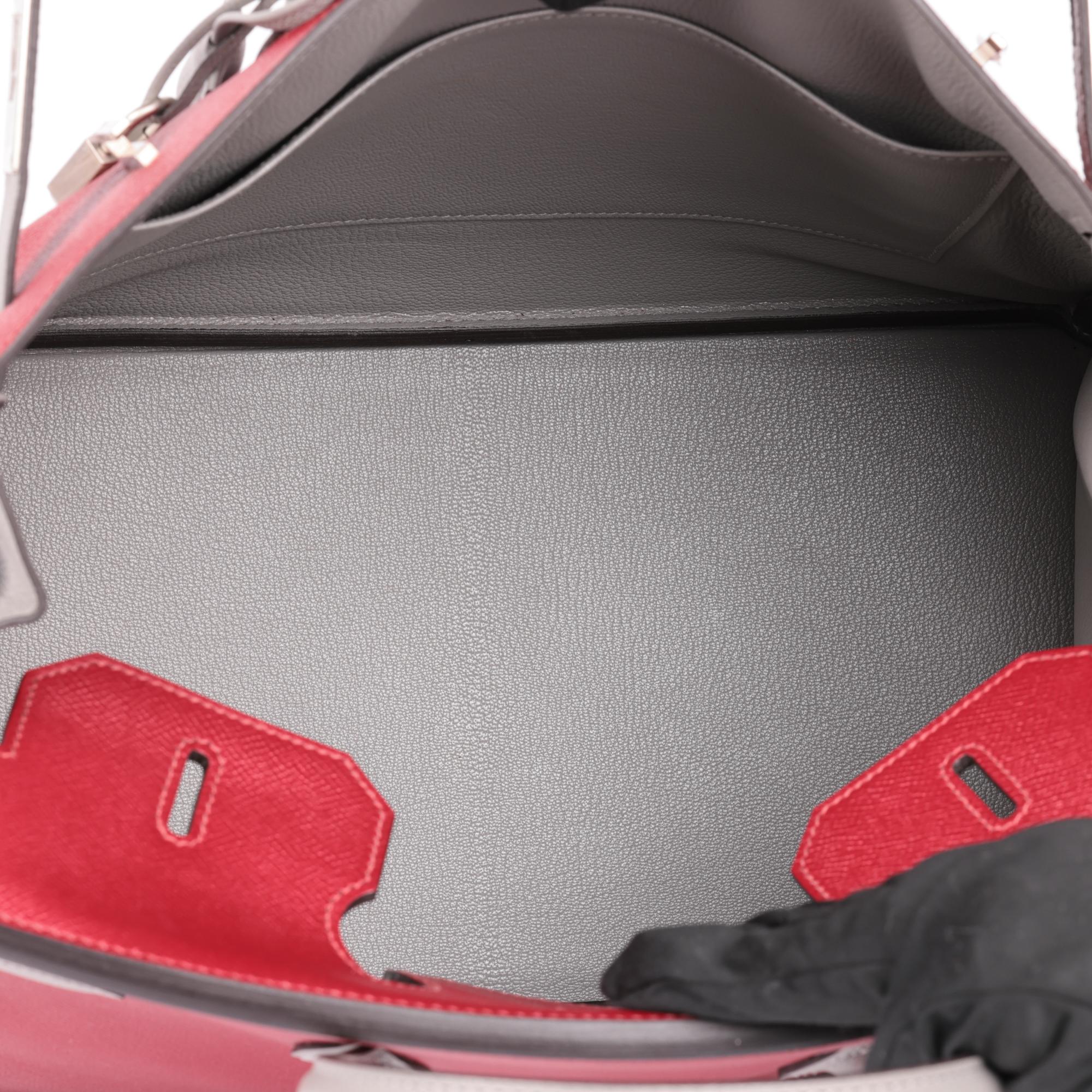 HERMÈS Piel de Epsom Rouge Grenat & Gris Mouette HSS Pedido especial Birkin 35cm en venta 4