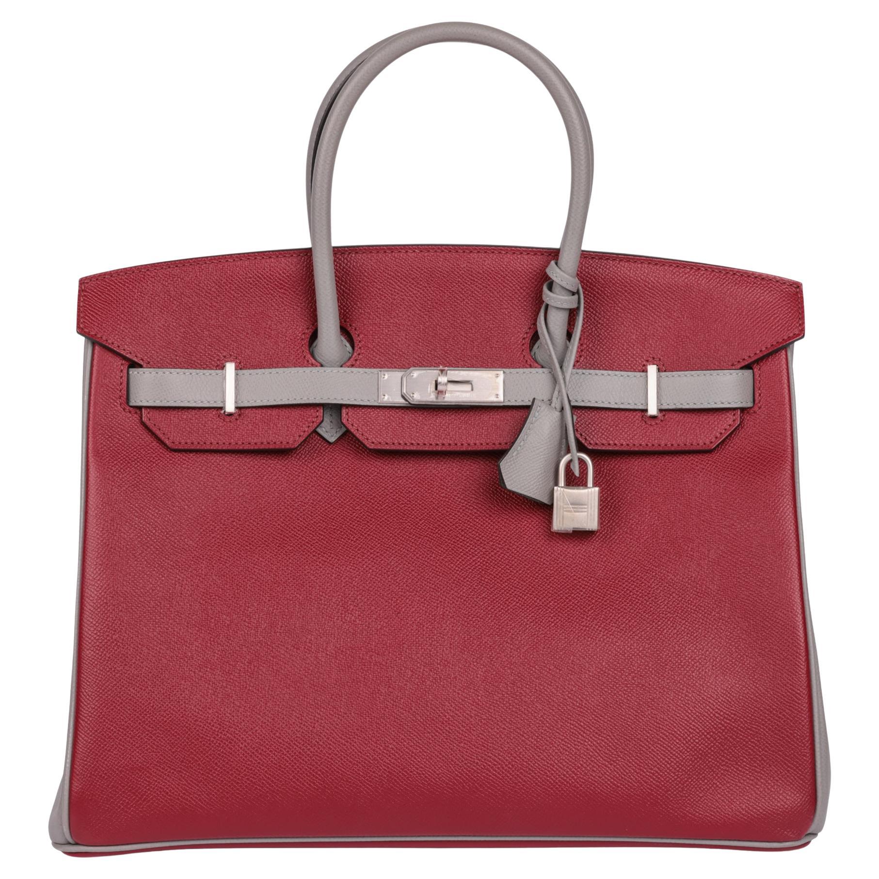 Hermès Rouge Grenat & Gris Mouette Epsom Leather Birkin