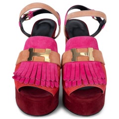 HERMES Rouge Grenat suede ANJOU PLATFROM ANKLE STRAP Sandals Shoes 37