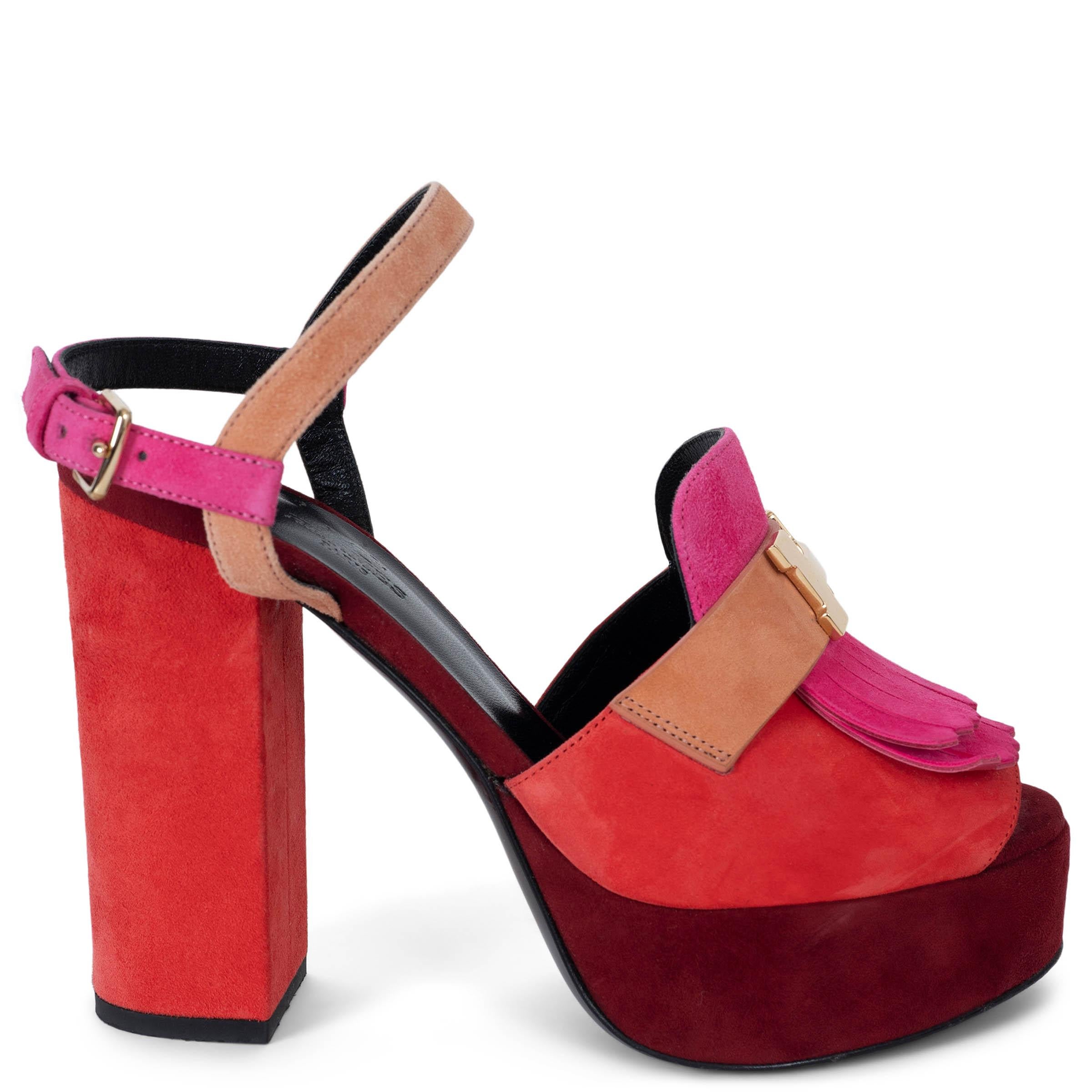 HERMES Rouge Grenat daim ANJOU PLATFROM ANKLE STRAP Sandales 37 en vente