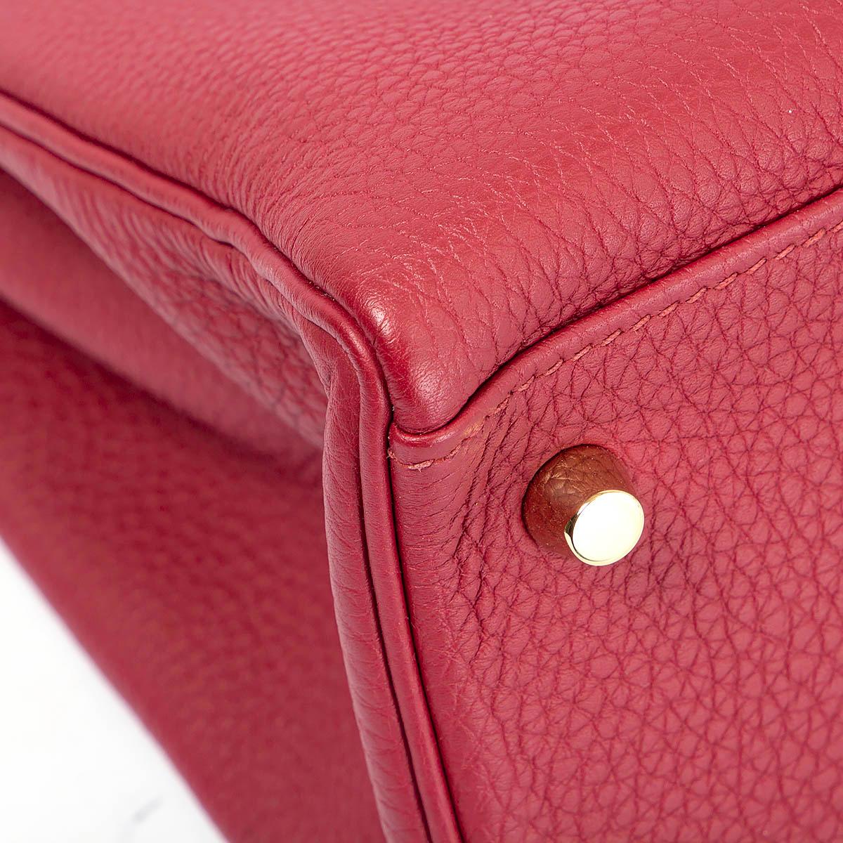HERMES Rouge Grenat Togo leather KELLY 32 RETOURNE Bag w Gold For Sale 4