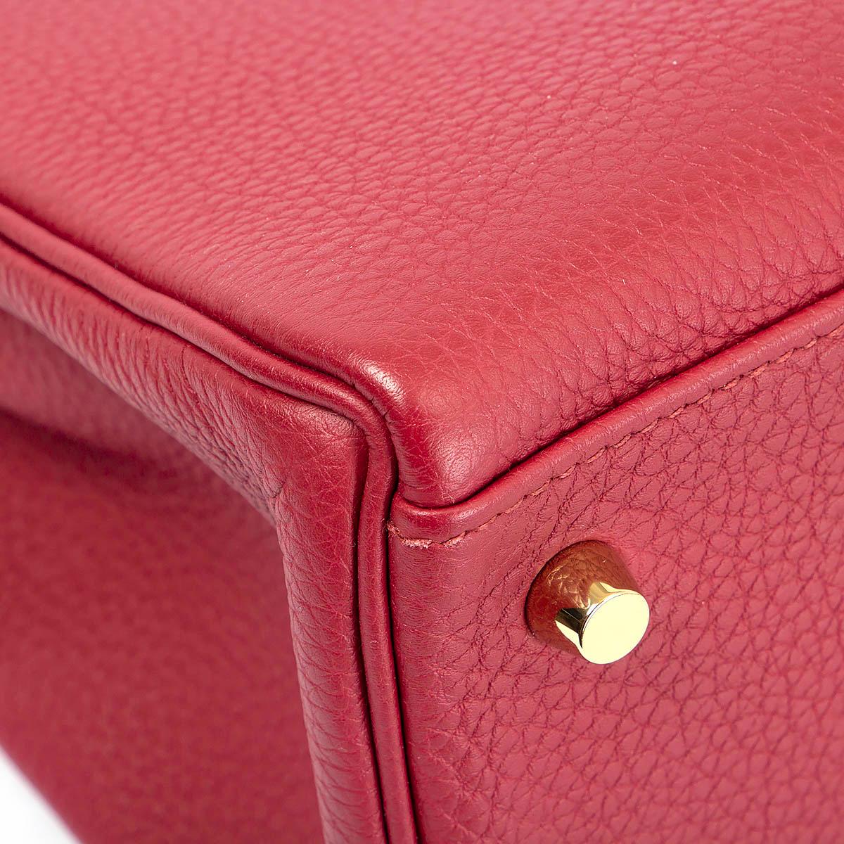 HERMES Rouge Grenat Togo leather KELLY 32 RETOURNE Bag w Gold For Sale 6