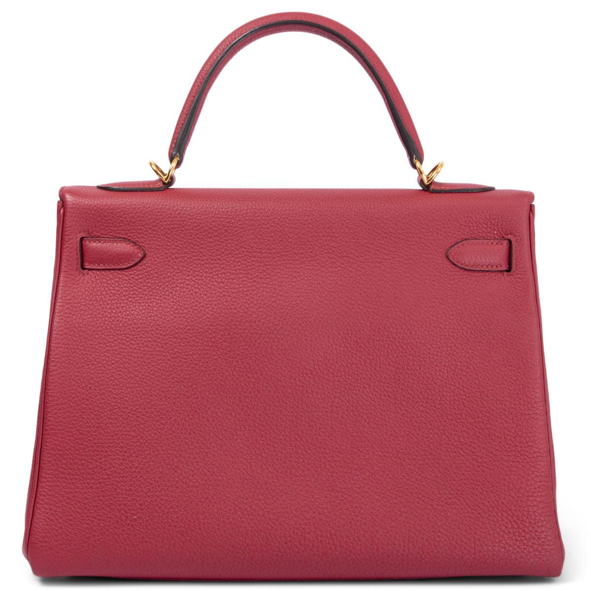 Hermès Rouge Grenat Togo Ledertasche KELLY 32 RETOURNE mit Gold (Pink) im Angebot