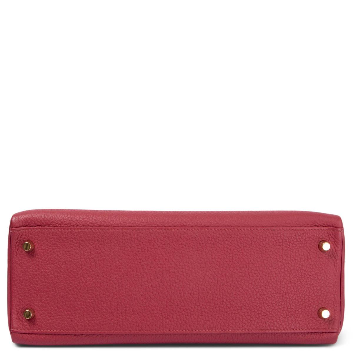 Pink HERMES Rouge Grenat Togo leather KELLY 32 RETOURNE Bag w Gold For Sale