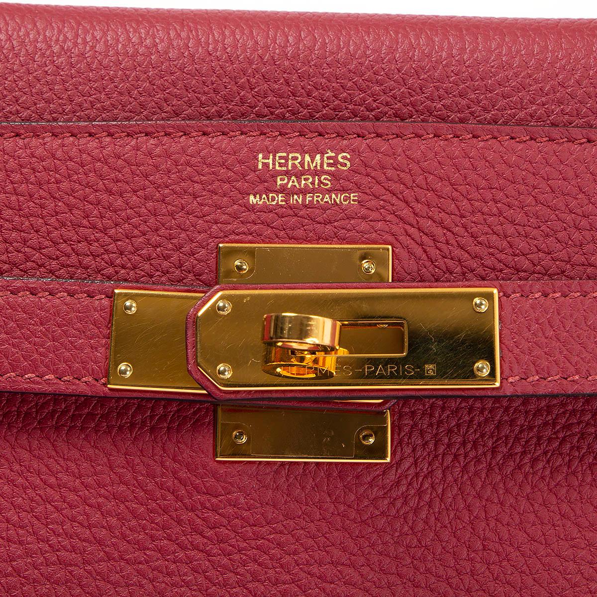HERMES Rouge Grenat Togo leather KELLY 32 RETOURNE Bag w Gold For Sale 1