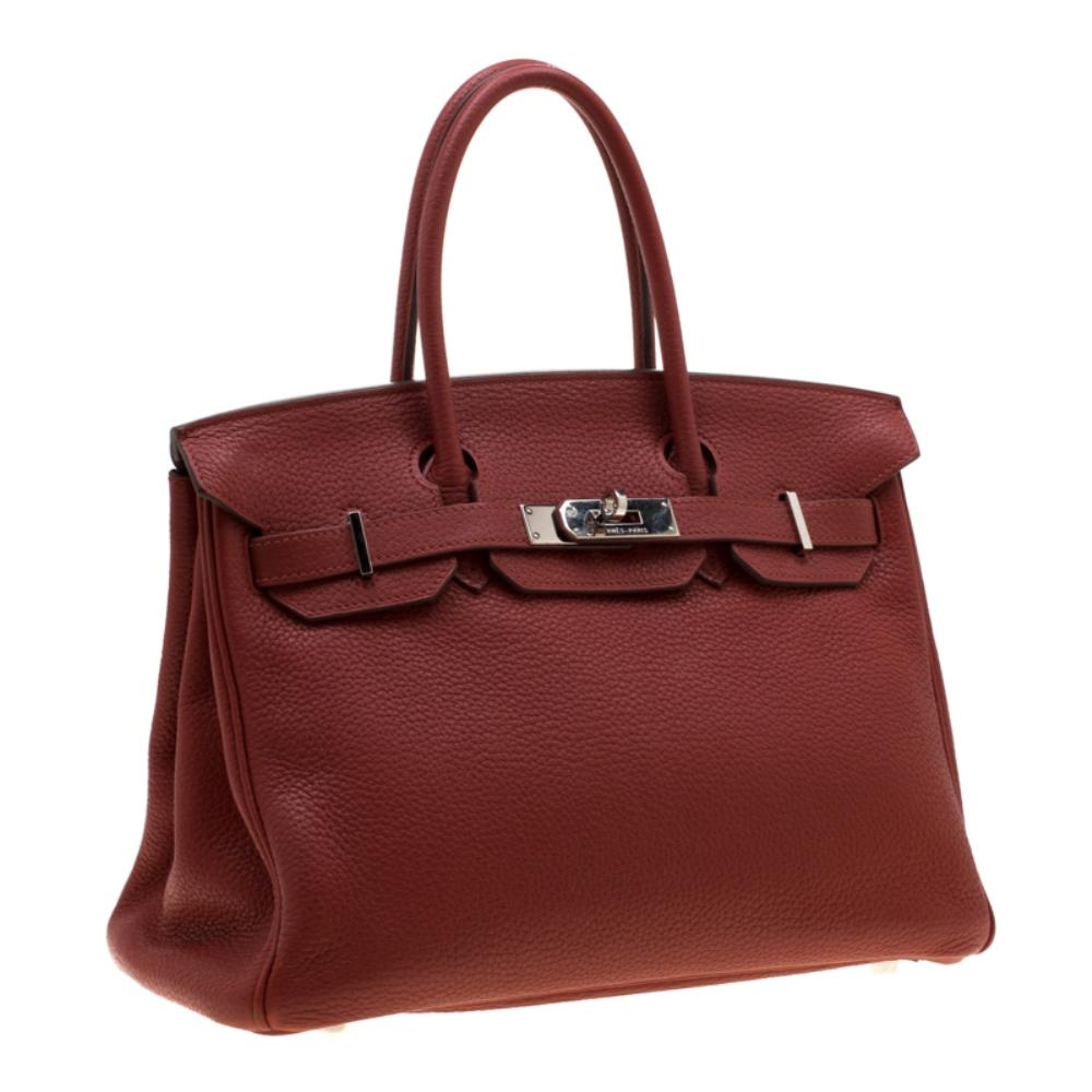 Hermes Rouge Grenat Togo Leather Palladium Hardware Birkin 30 Bag In Good Condition In Dubai, Al Qouz 2