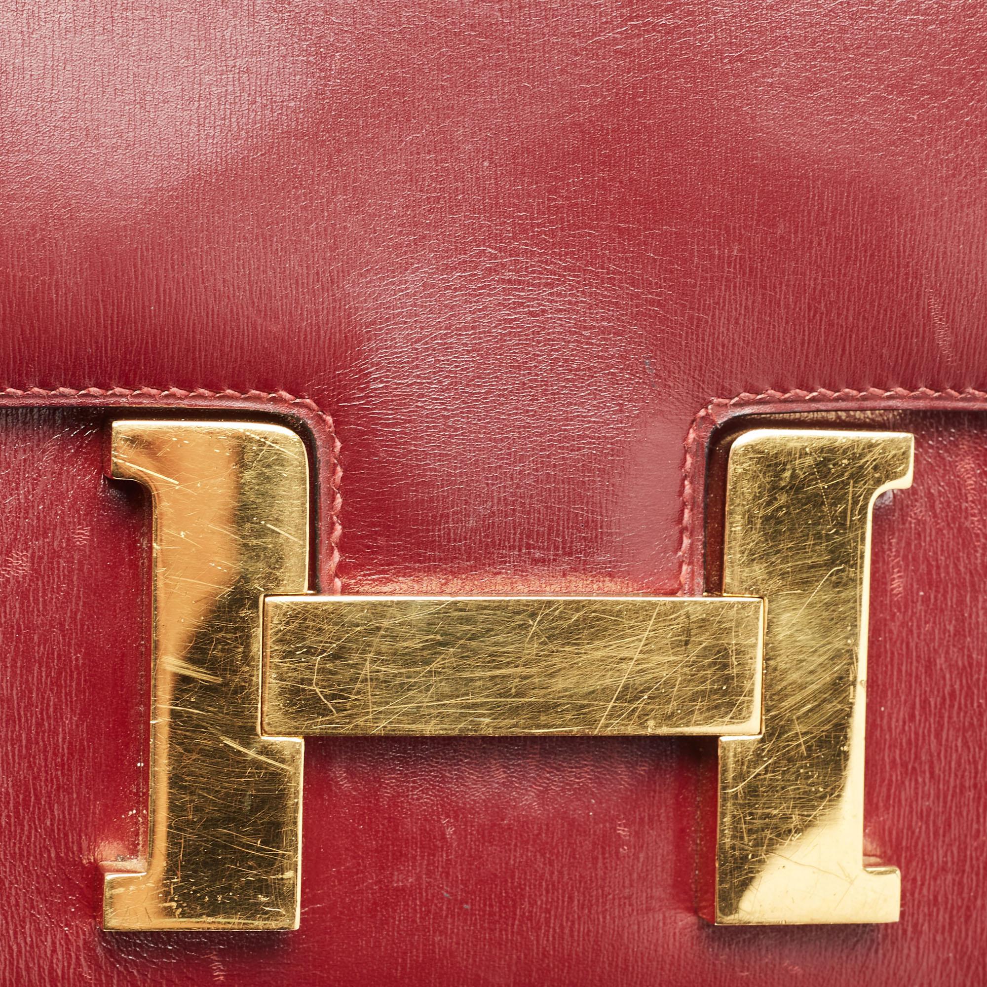Hermes Rouge H Box Calf Leather Gold Finish Constance 24 Bag For Sale 7
