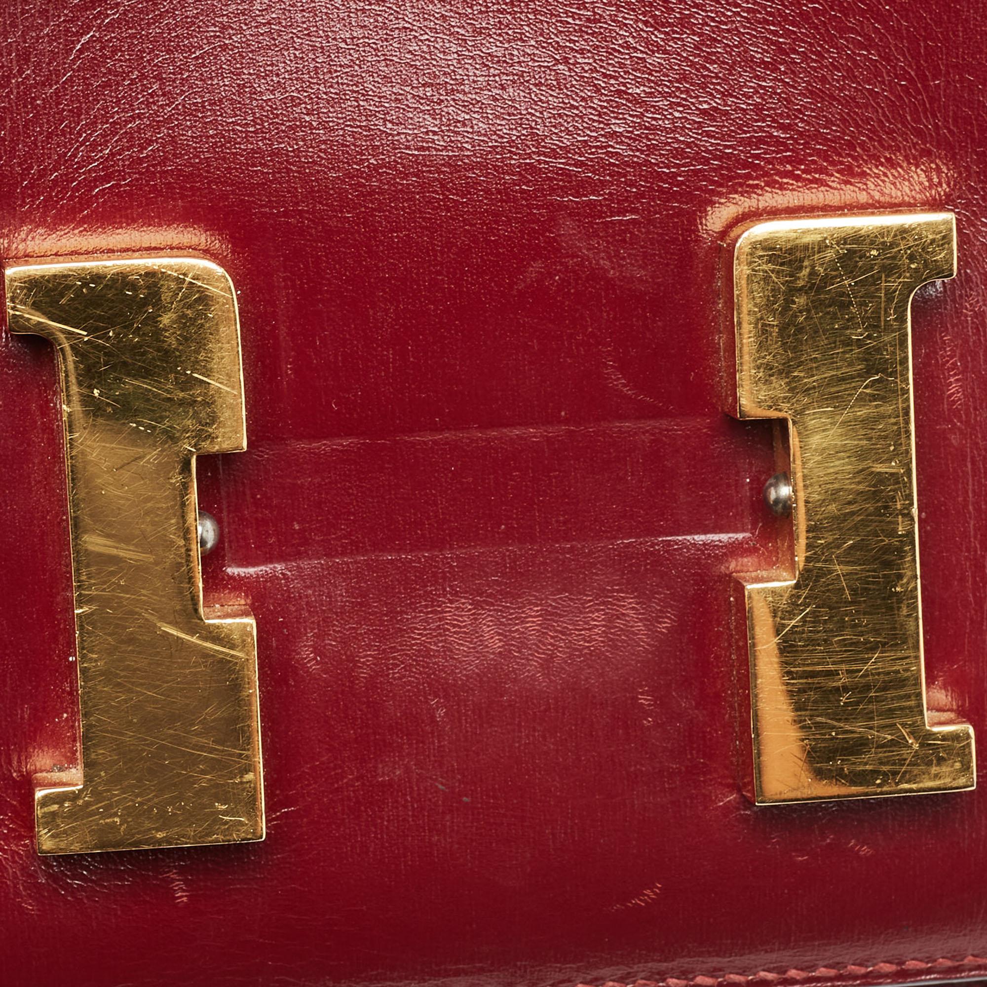 Hermes Rouge H Box Calf Leather Gold Finish Constance 24 Bag For Sale 12