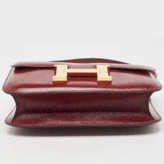 Hermes Rouge H Box Calf Leather Gold Finish Constance 24 Bag