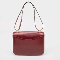 Hermes Rouge H Box Calf Leather Gold Finish Constance 24 Bag