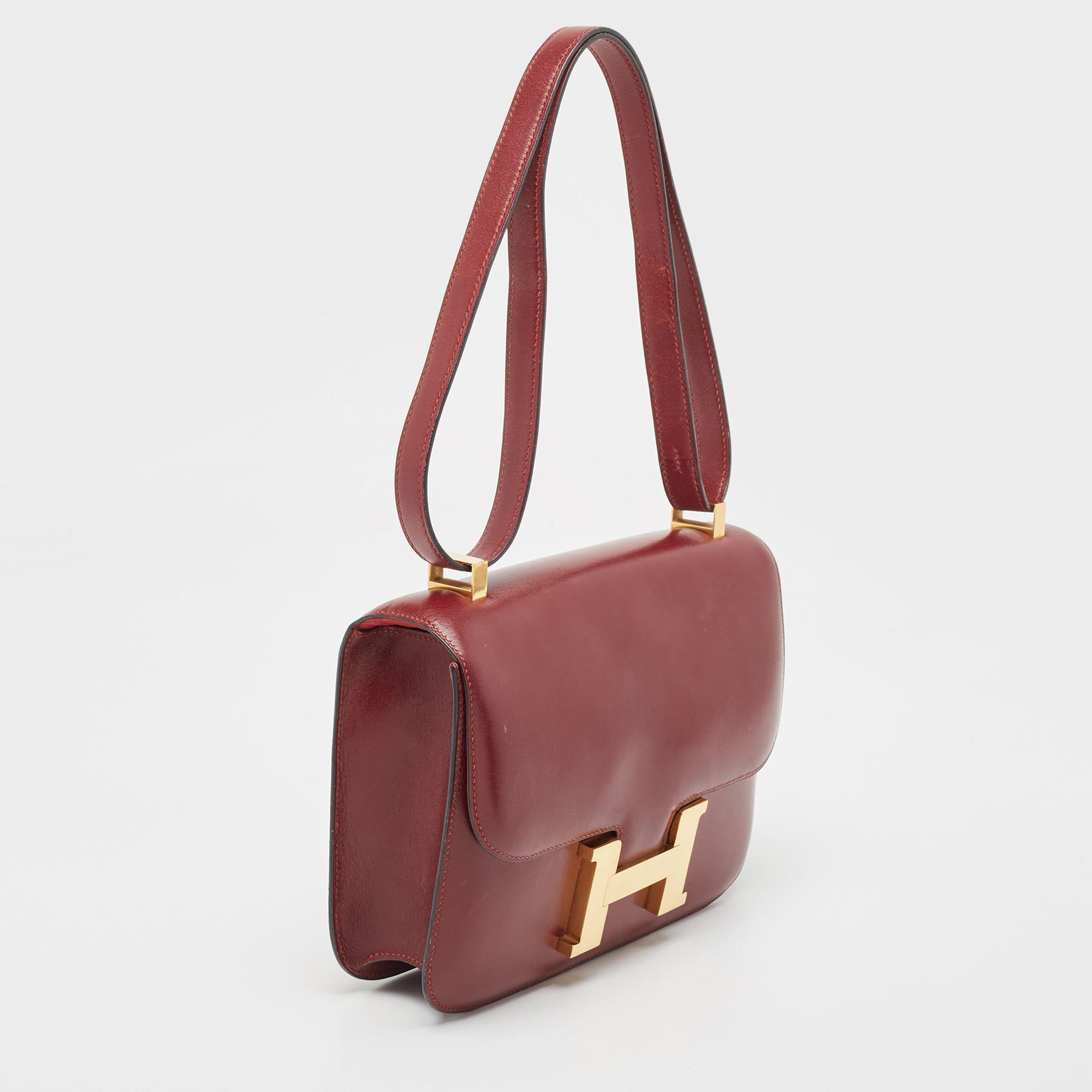Hermes Rouge H Box Calf Leather Gold Finish Constance 24 Bag In Good Condition For Sale In Dubai, Al Qouz 2