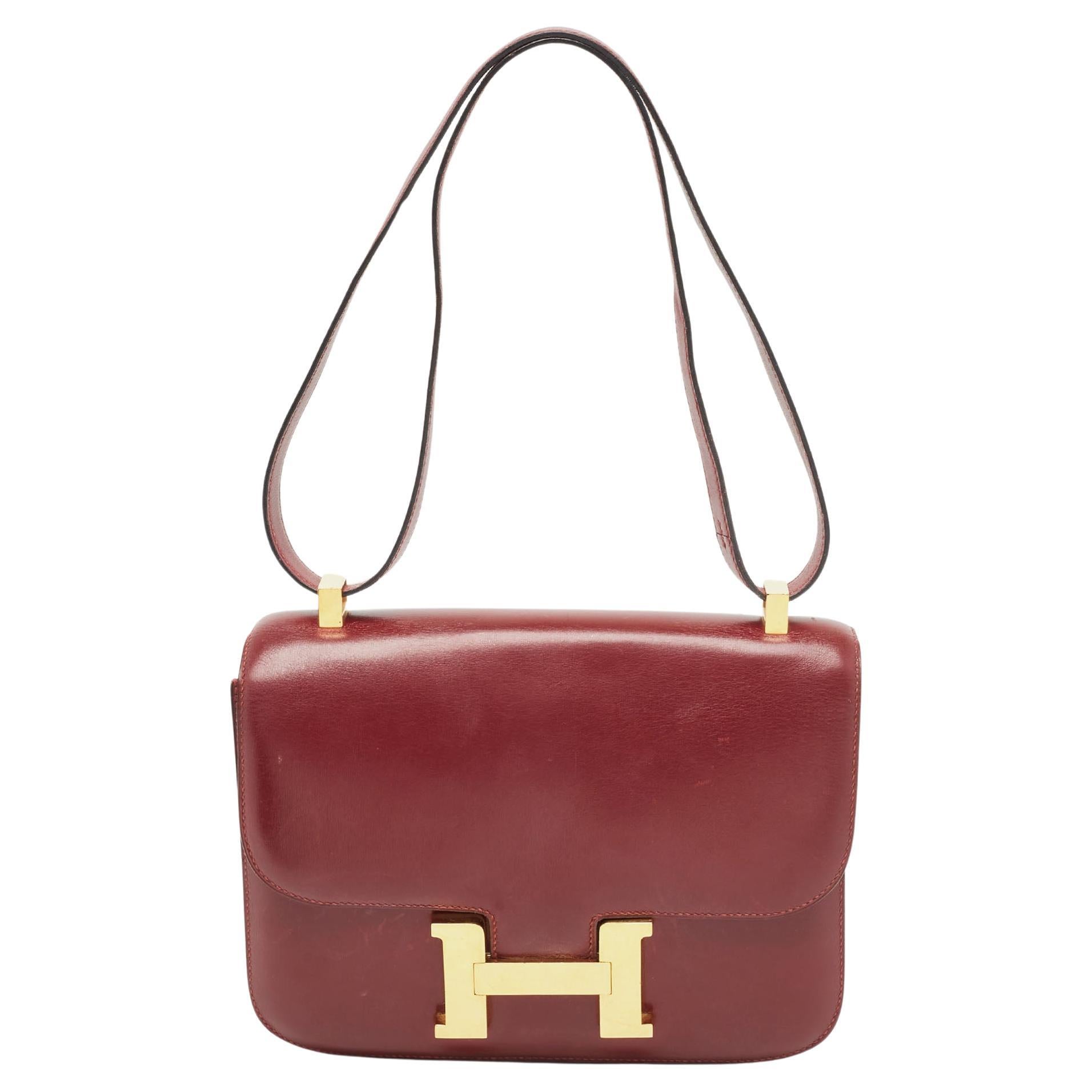 Hermes Rouge H Box Calf Leather Gold Finish Constance 24 Bag For Sale