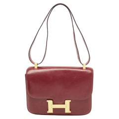 Hermes Rouge H Box Calf Leather Gold Finish Constance 24 Bag