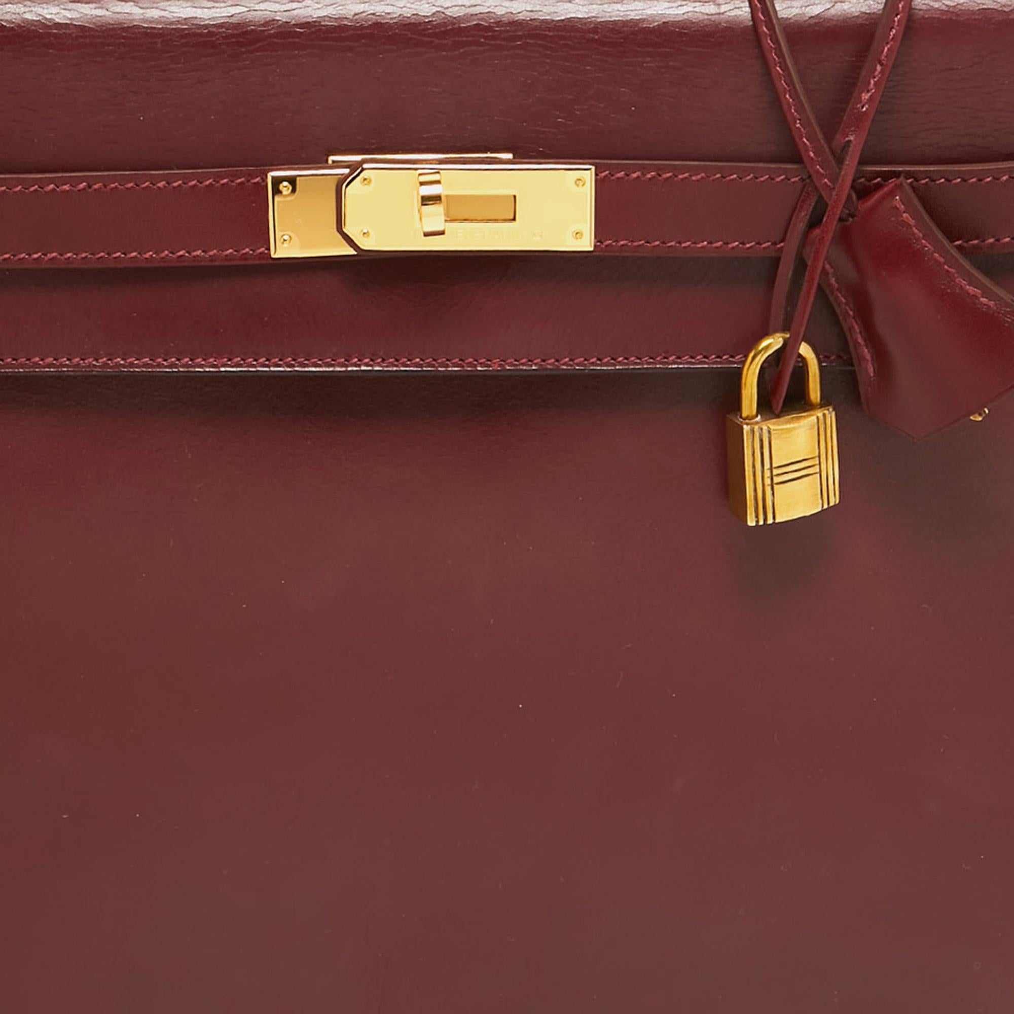 Hermes Rouge H Box Calf Leather Gold Finish Kelly Sellier 32 Bag 7