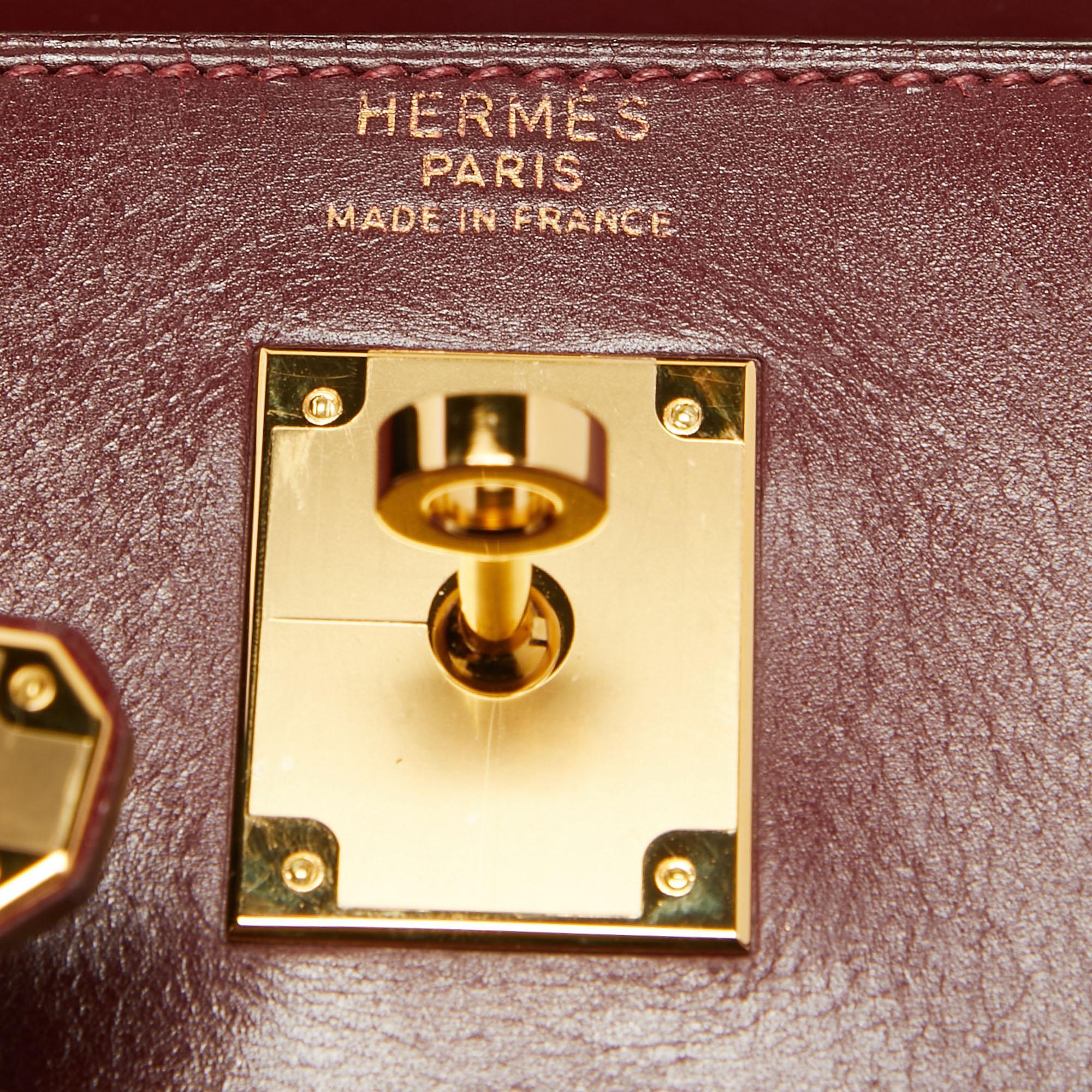 Hermes Rouge H Box Calf Leather Gold Finish Kelly Sellier 32 Bag 11