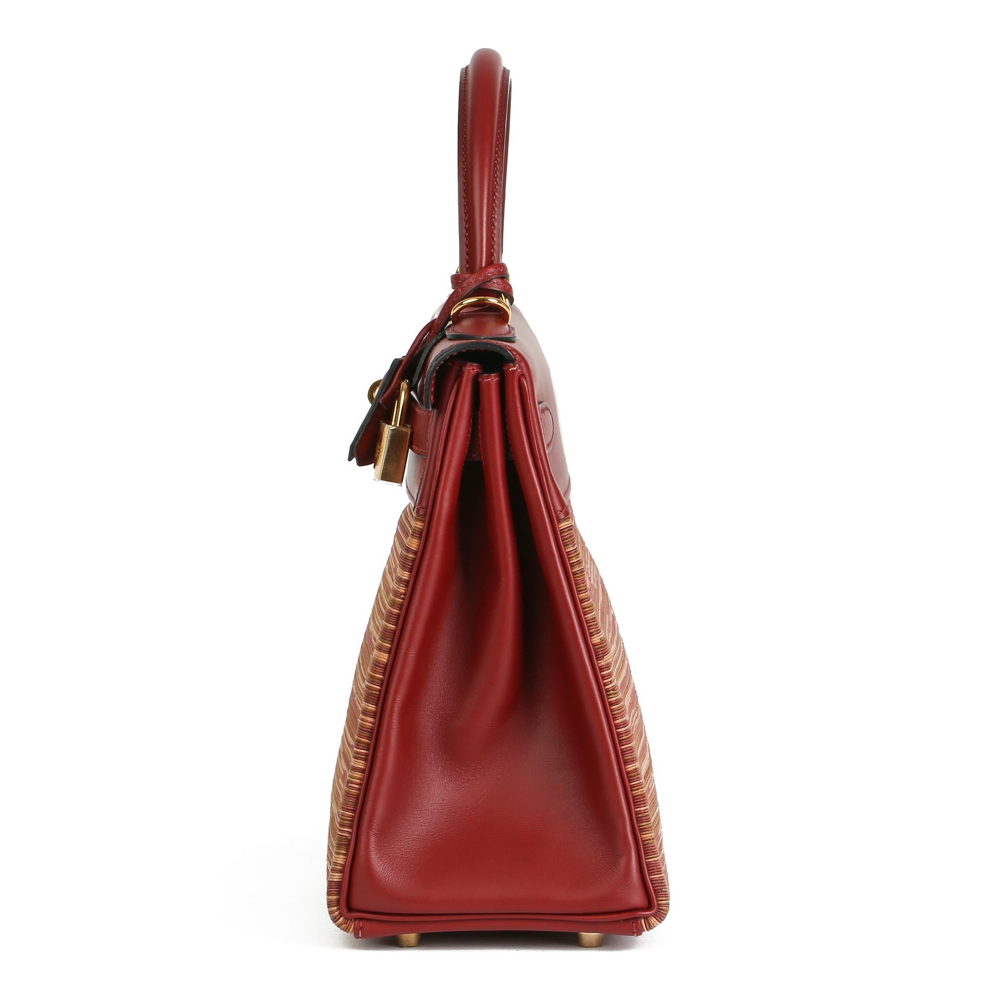 Hermès Rouge H Box Calf Leather Vibrato Kelly 28cm Retourne Marrón en venta