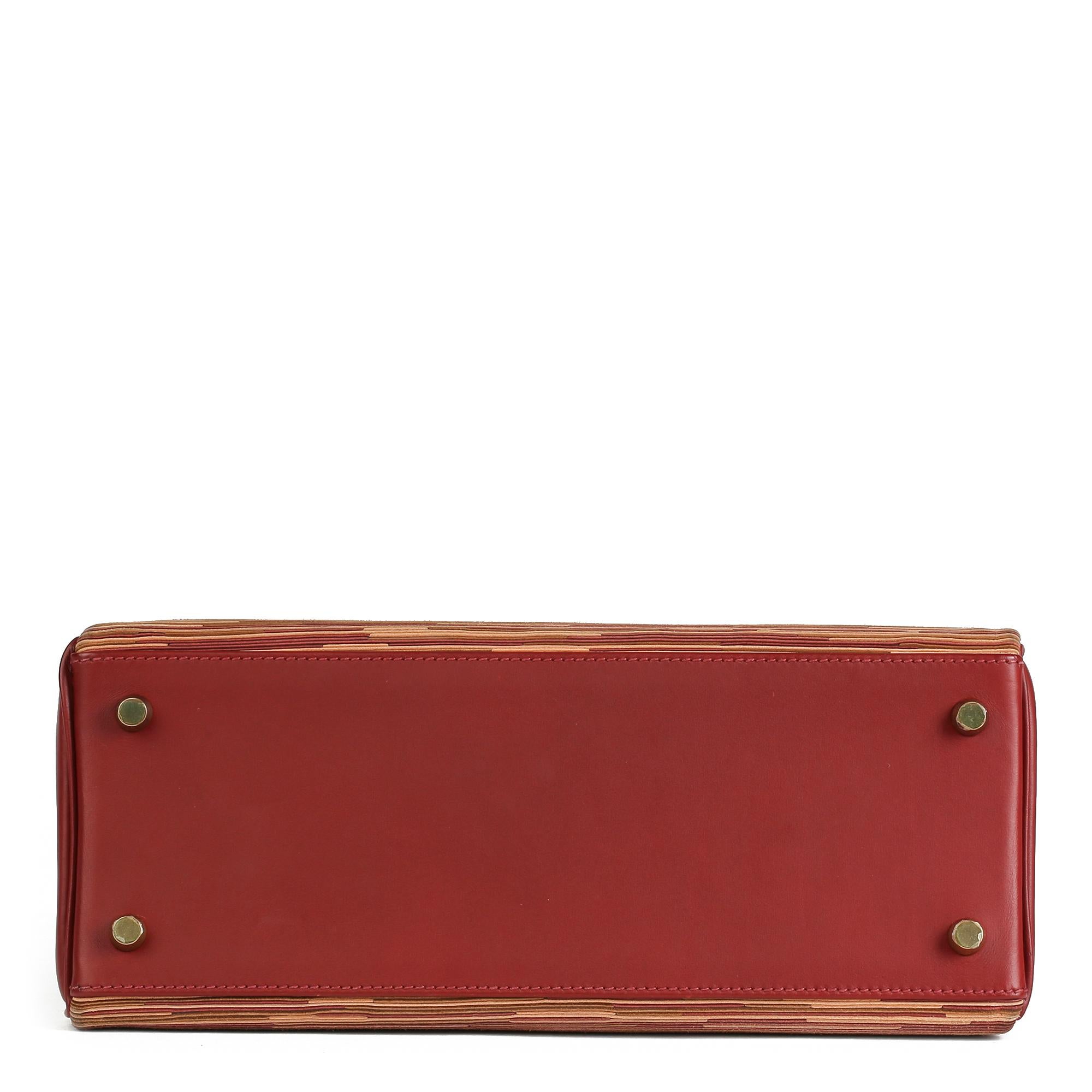 De las mujeres Hermès Rouge H Box Calf Leather Vibrato Kelly 28cm Retourne en venta