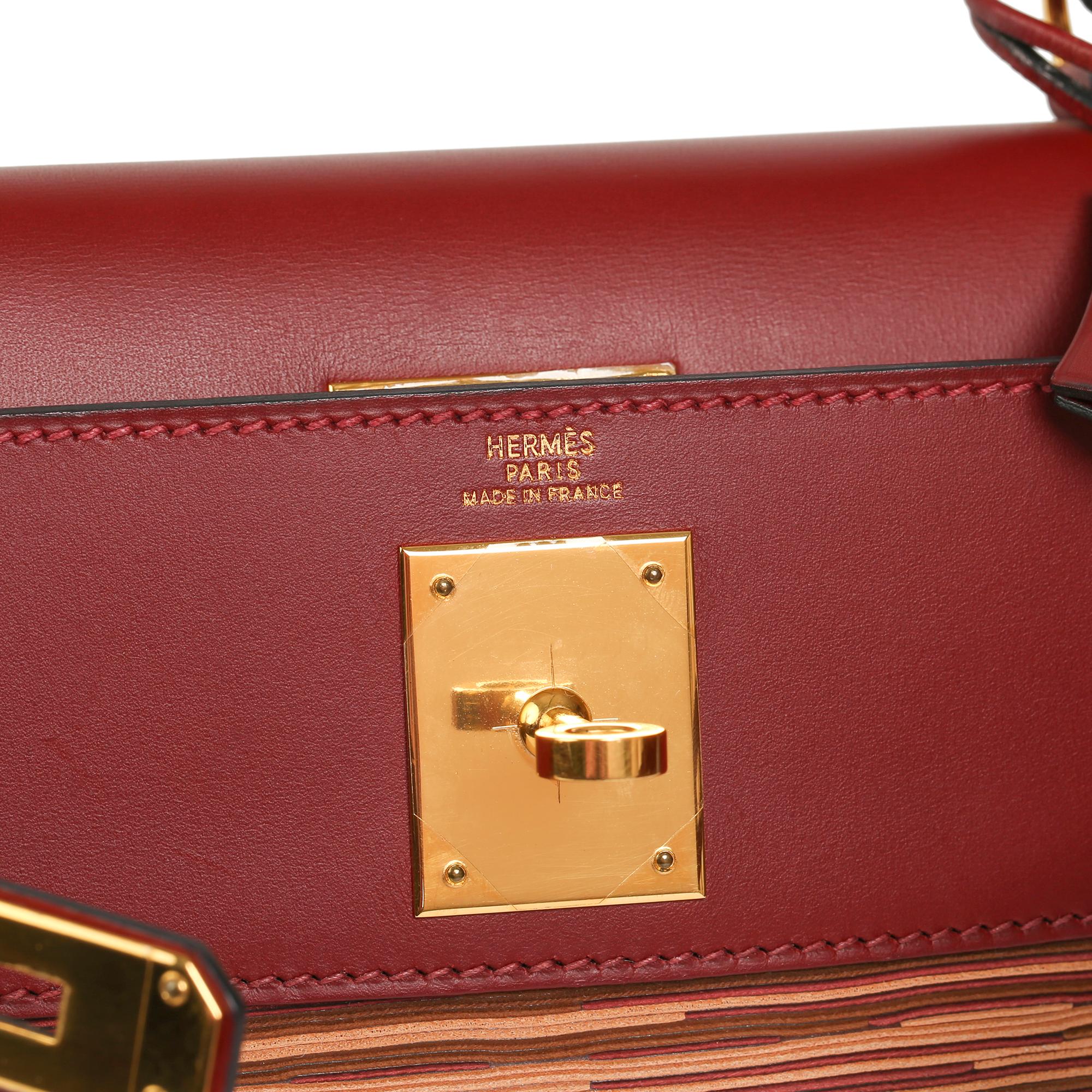 Hermès Rouge H Box Calf Leather Vibrato Kelly 28cm Retourne en venta 2