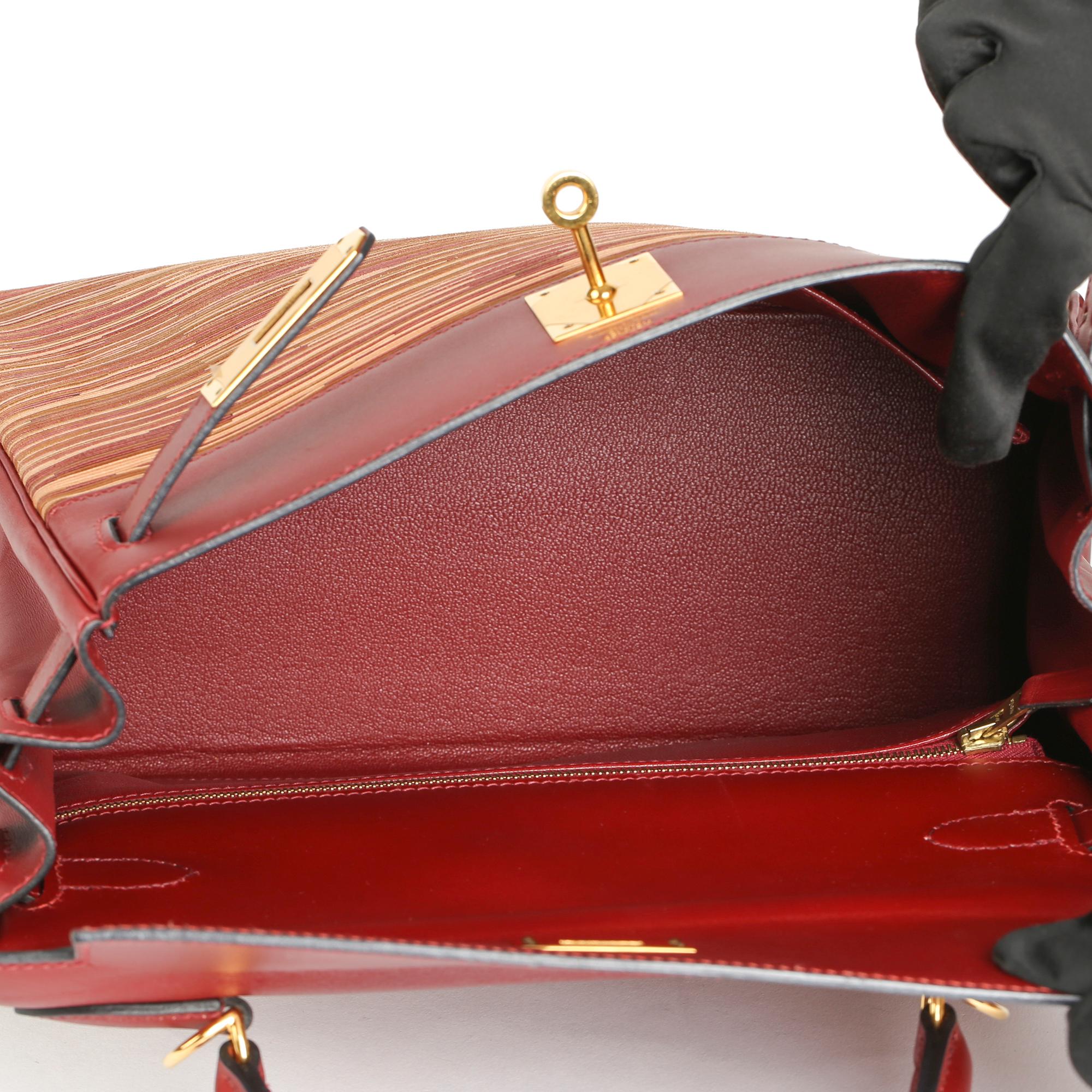 Hermès Rouge H Box Calf Leather Vibrato Kelly 28cm Retourne en venta 4