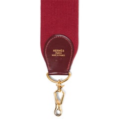 HERMES Rouge H Box leather & canvas SANGLE KELLY 50mm Bag Strap
