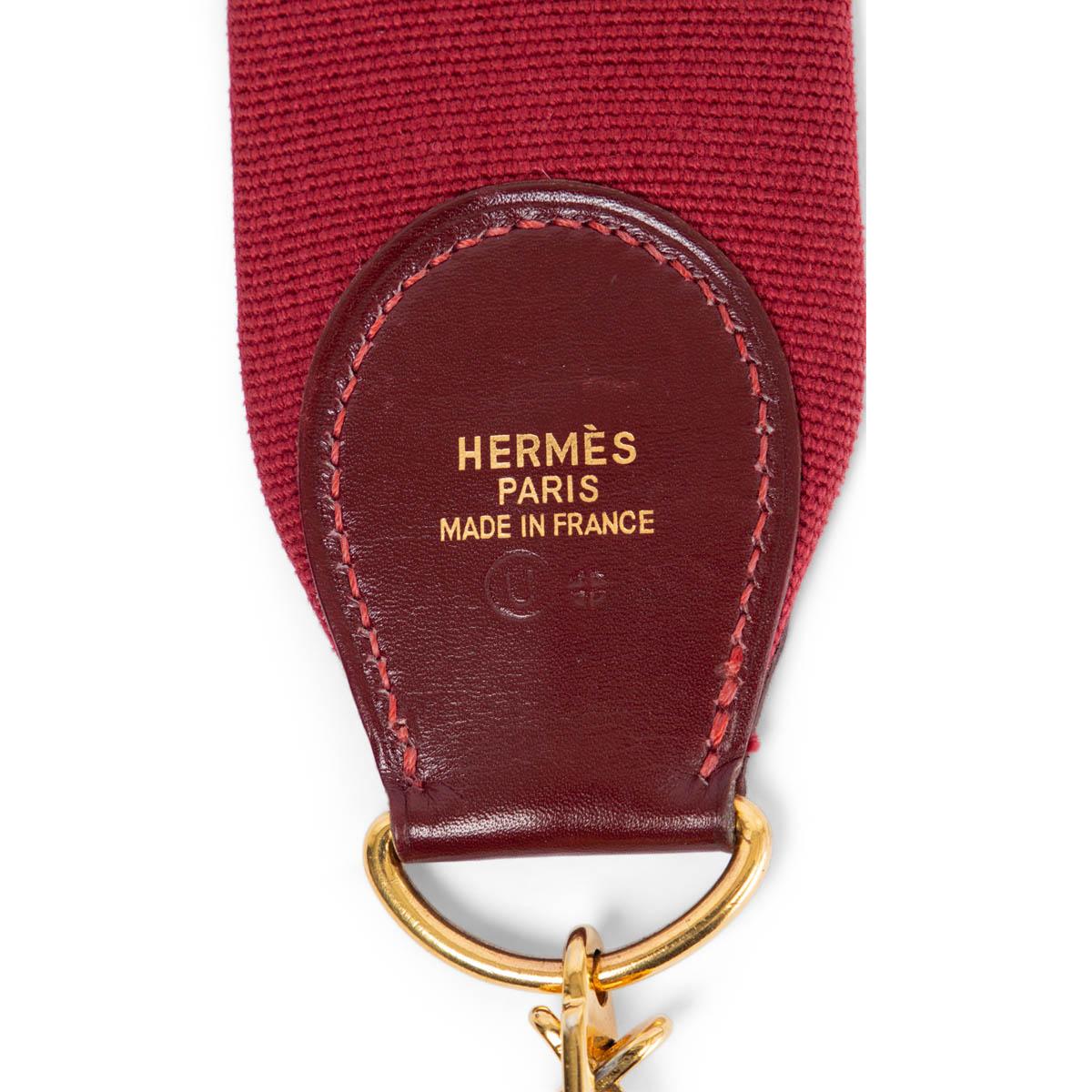 Women's HERMES Rouge H Box leather & canvas SANGLE KELLY 50mm Bag Strap