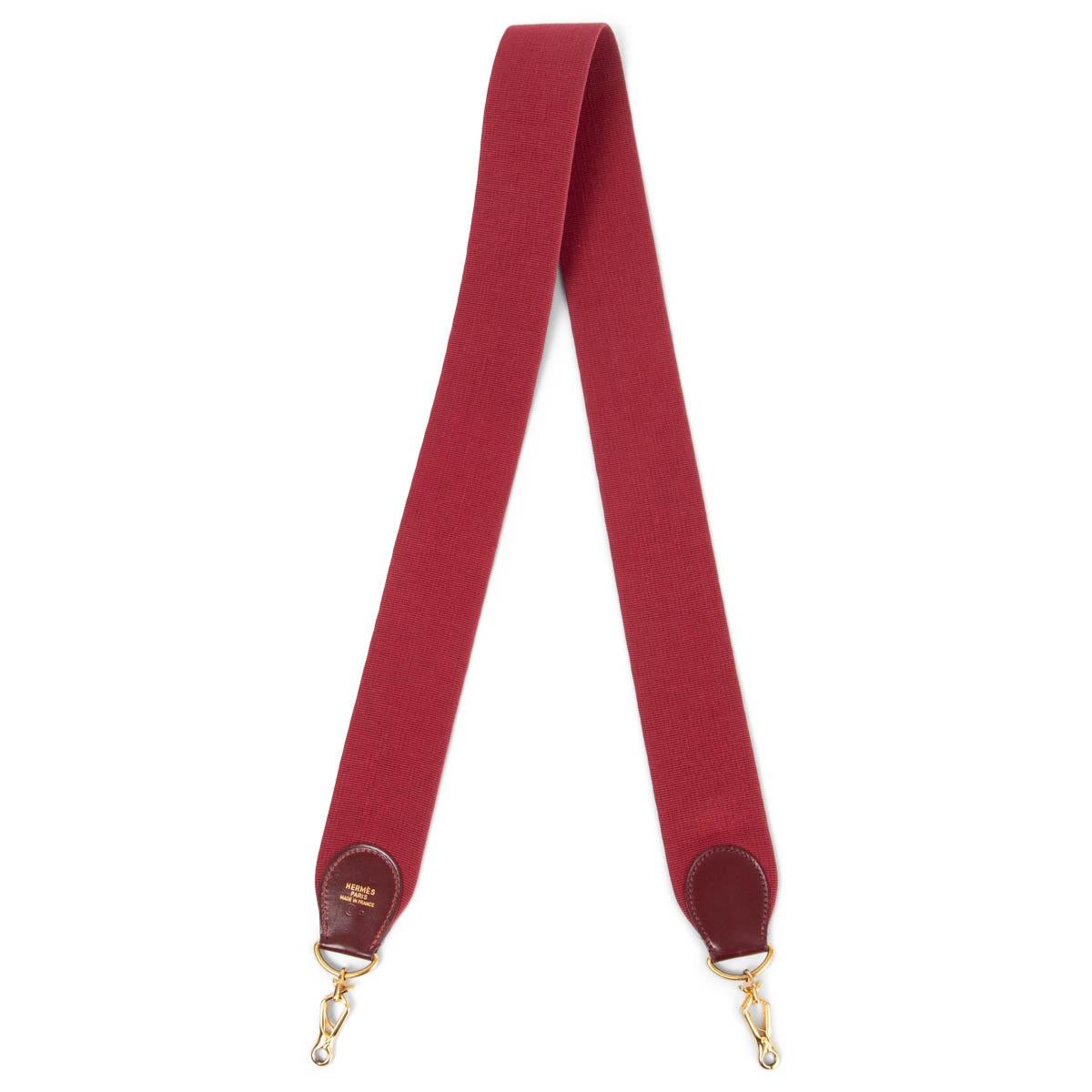 HERMES Rouge H Box leather & canvas SANGLE KELLY 50mm Bag Strap