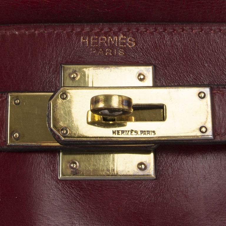 HERMES Rouge H burgundy Box KELLY I 28 RETOURNE Bag VINTAGE
