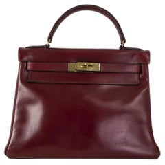 HERMES Rouge H bordeaux Boîte KELLY I 28 RETOURNE Sac VINTAGE