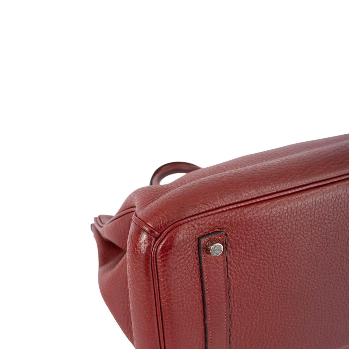 HERMES Rouge H burgundy Clemence leather BIRKIN 35 Bag w Palladium 9